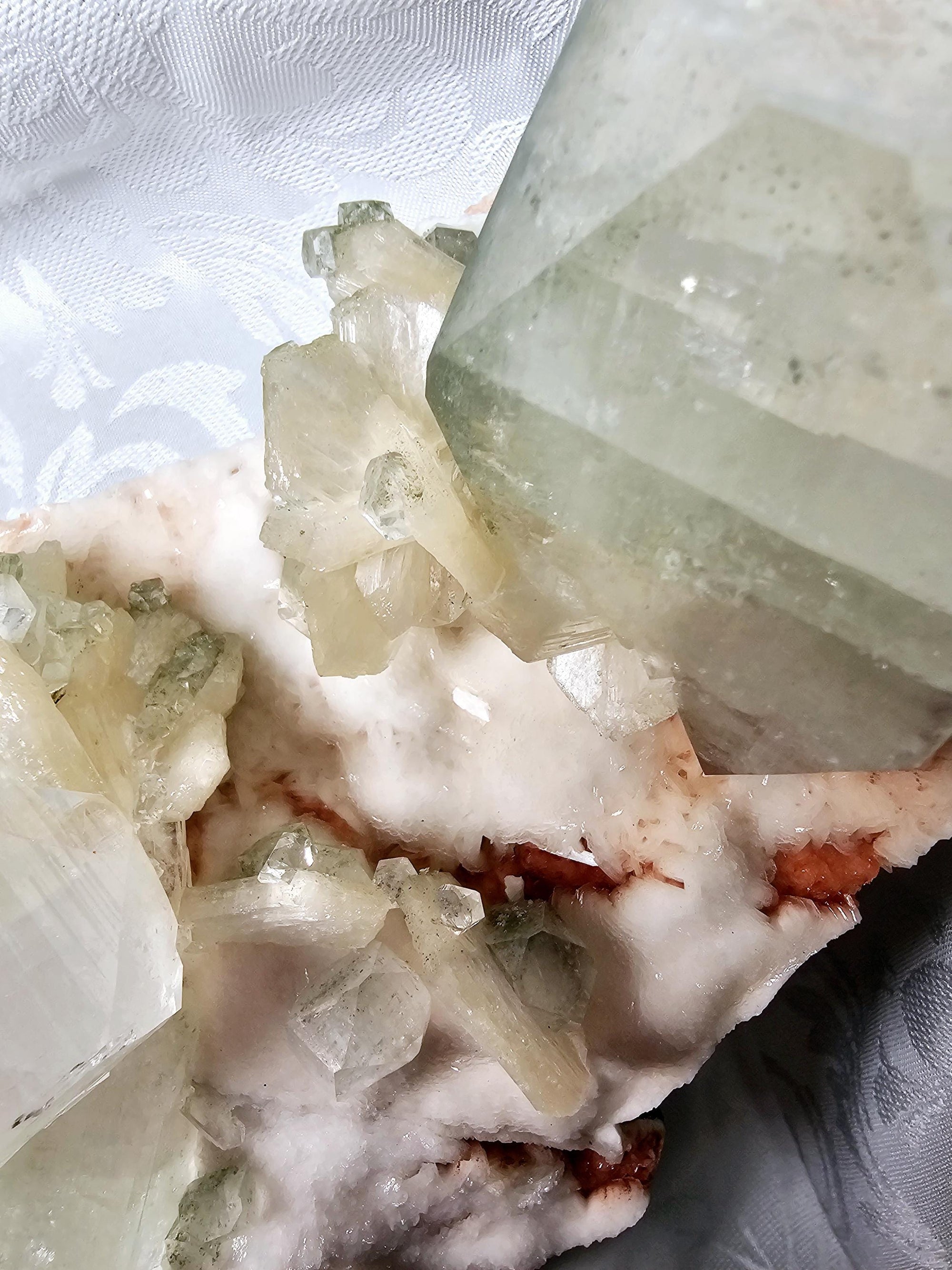 RARE LG 6lb Green  Apophyllite  with Red and White Chalcedony from India , Apophyllite, Crystal, Crystals