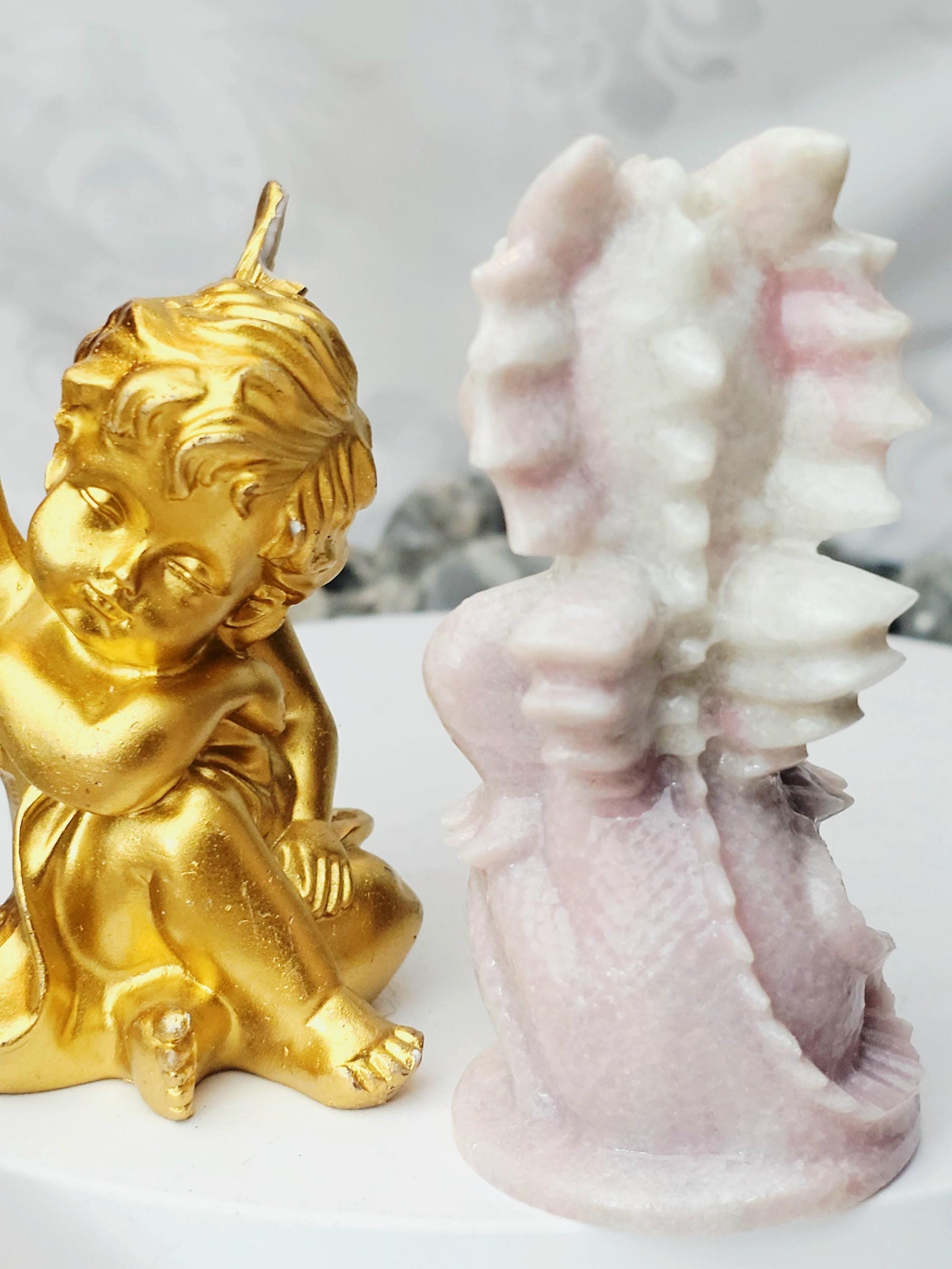 Pink Opal Dragon, Pink Opal, Pink Dragon, Crystal Sculpture, Dragon, Fairy