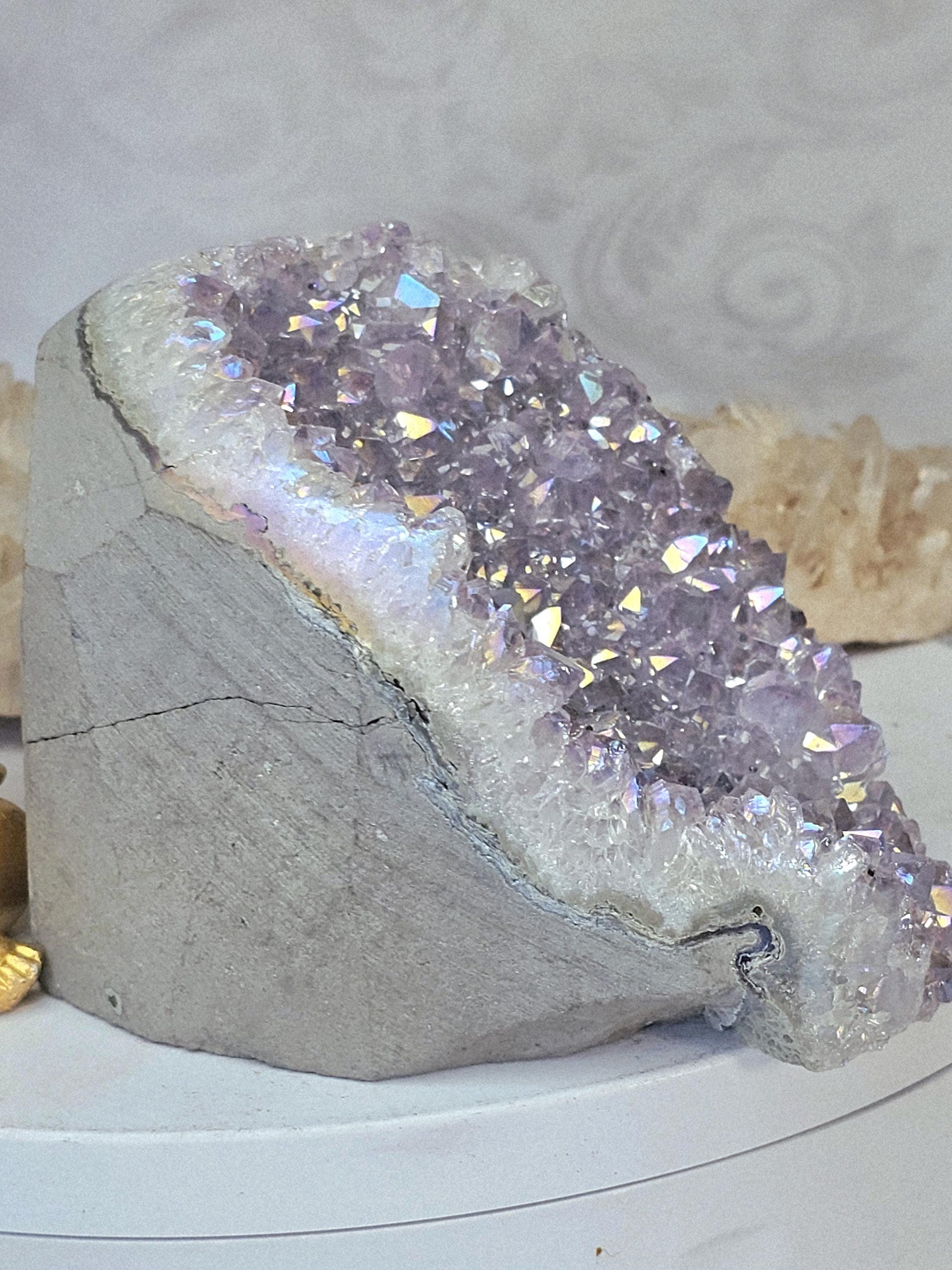 Rare Angel Aura Amethyst Cutbase, Angel Aura Amethyst, Statement Piece
