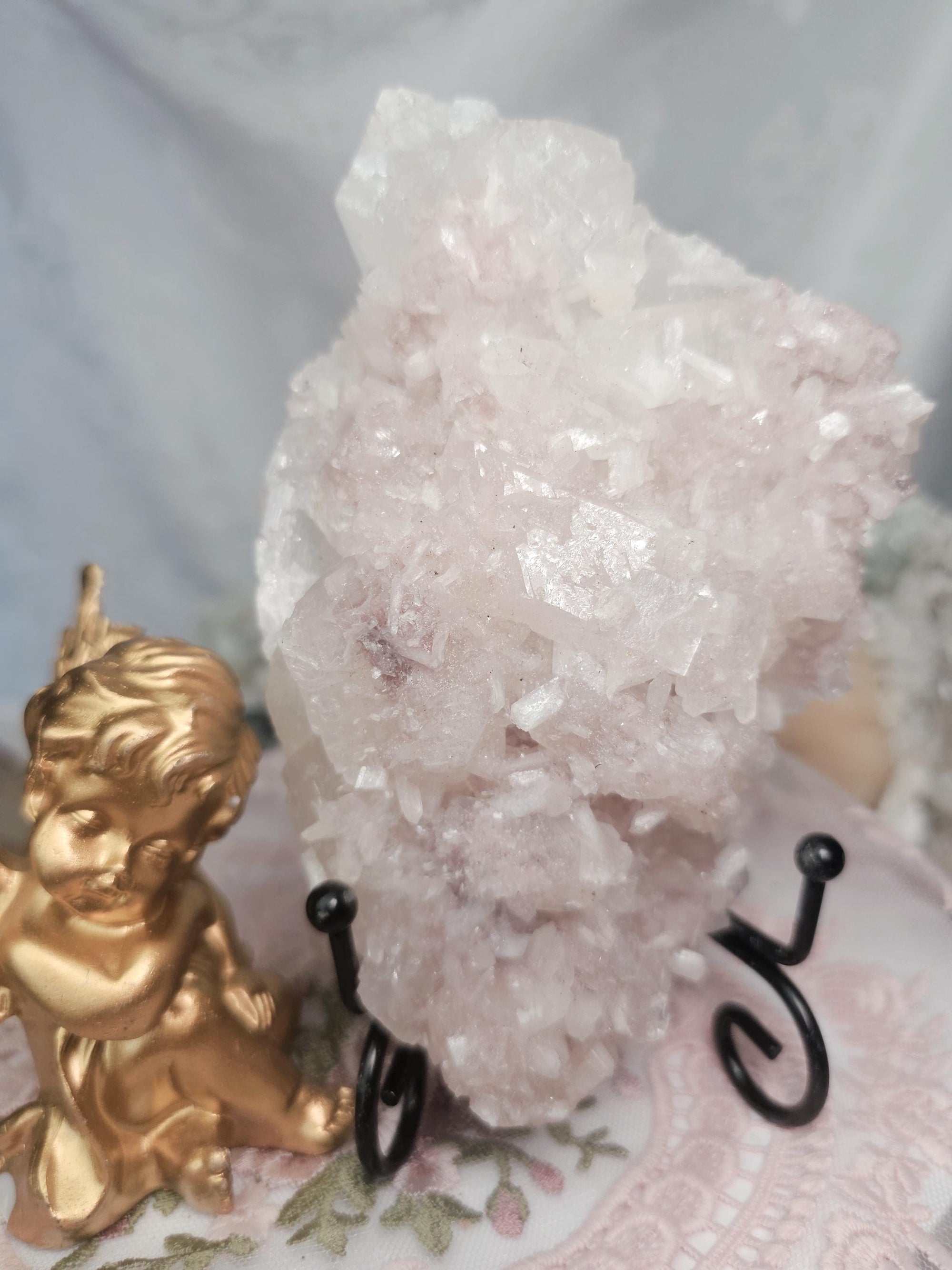 RARE Pink Sugar Apophyllite with Stillbite from India , Apophyllite, Crystal, Crystal