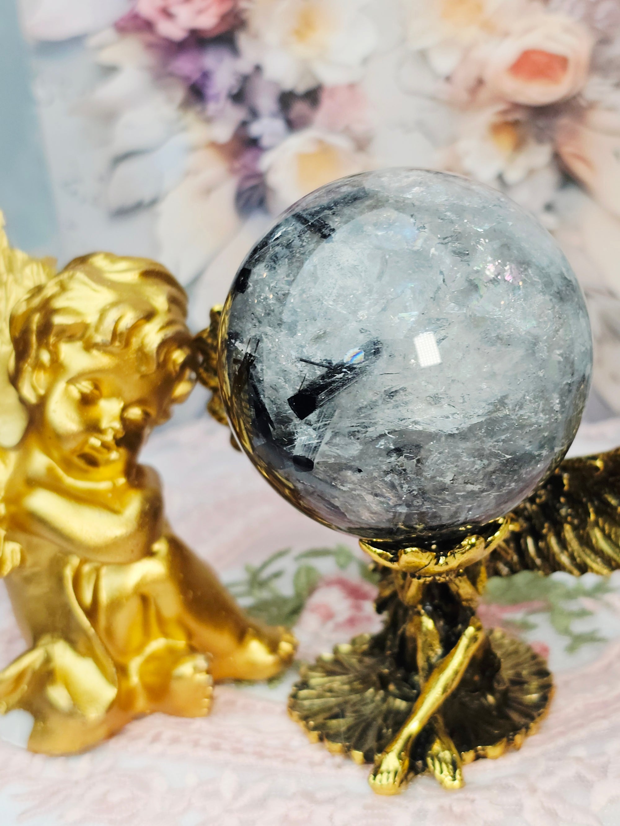Rutilated Quartz Sphere, Black Tourmaline Sphere, Crystal Ball, Crystal Sphere