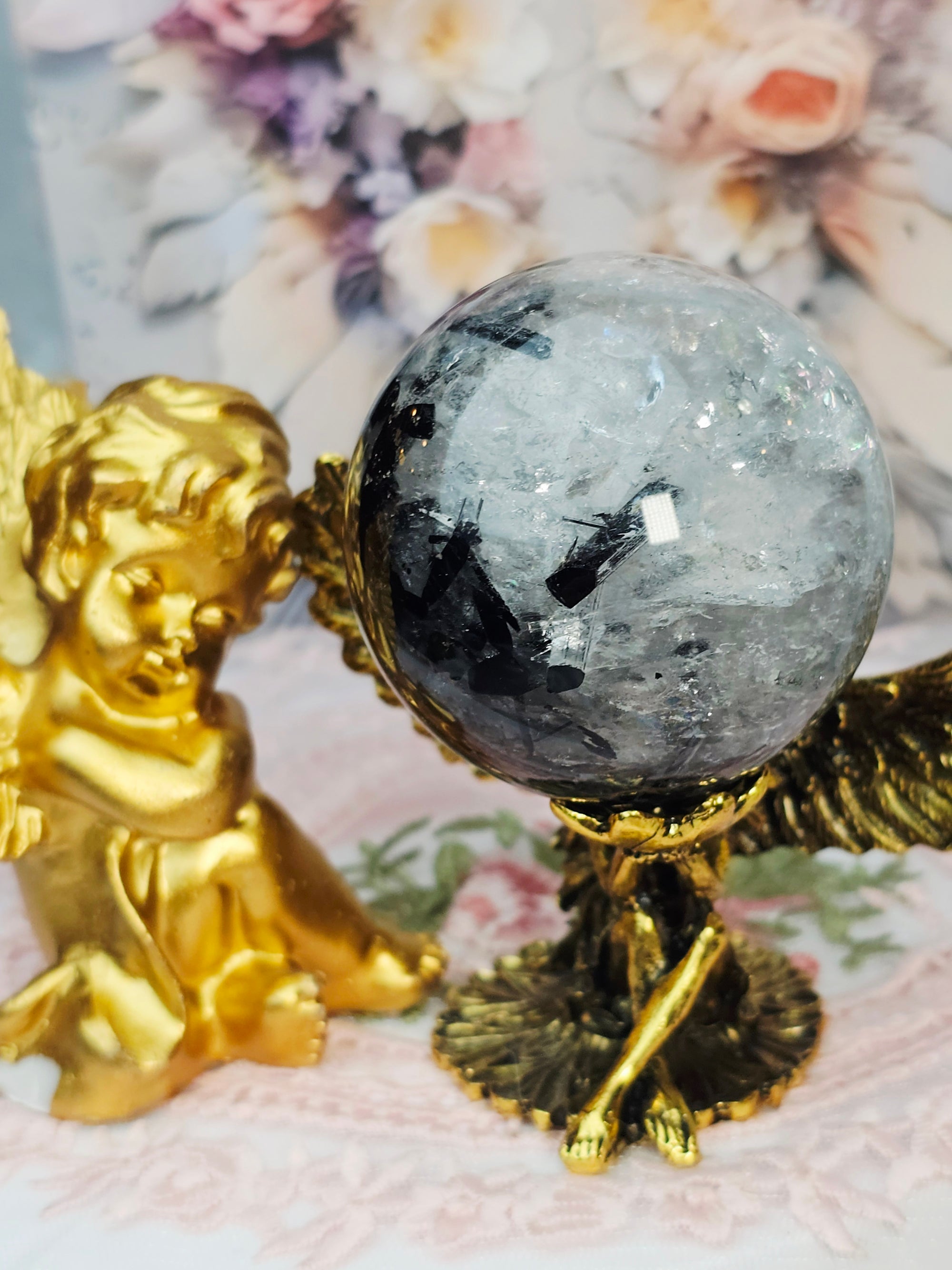 Rutilated Quartz Sphere, Black Tourmaline Sphere, Crystal Ball, Crystal Sphere