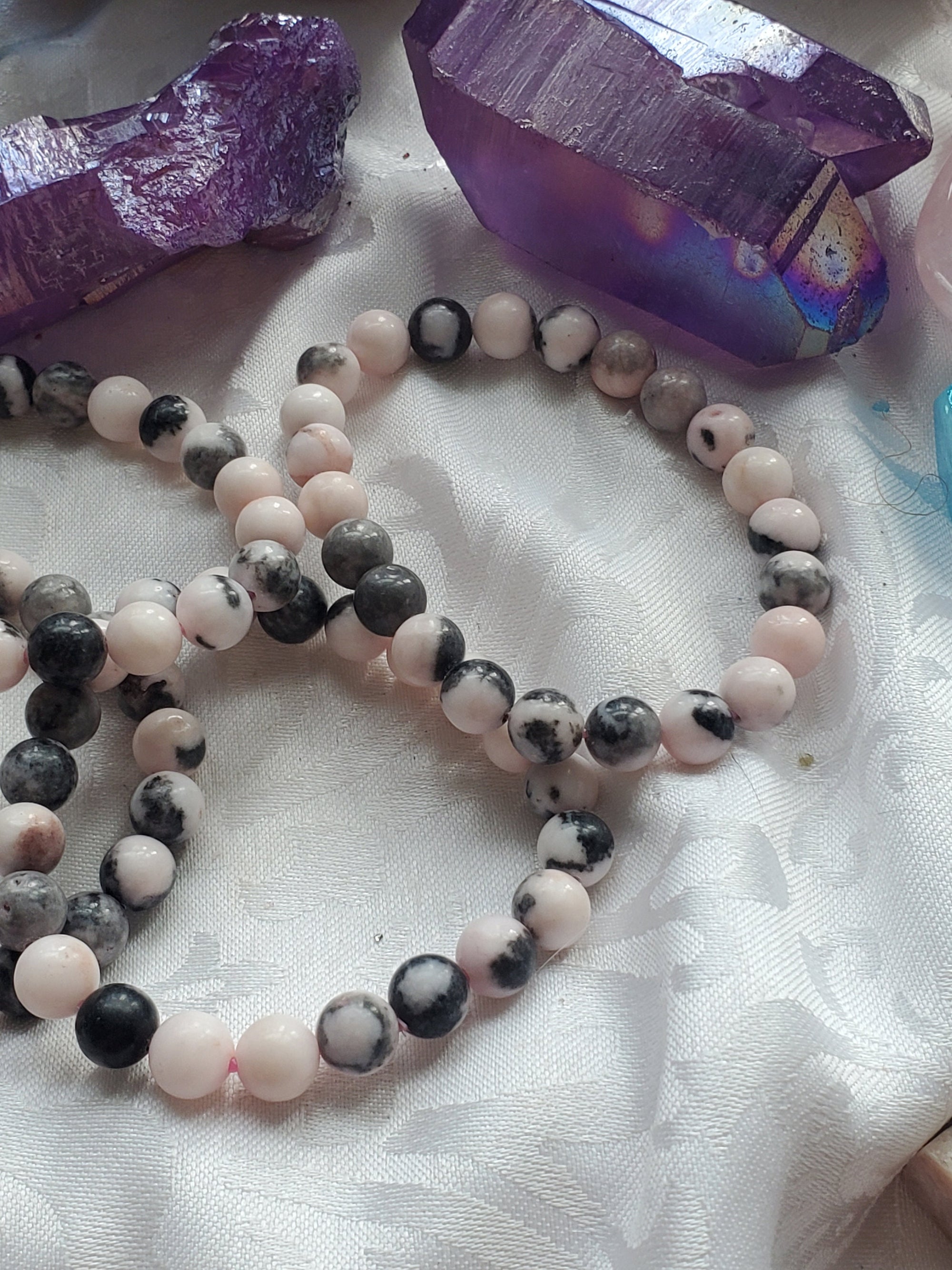 Pink Zebra Jasper Bracelet 9mm- Round Beads - Birthstone Jewelry, Crystal Bracelet, Beaded Jewelry, Gemstone Bracelet