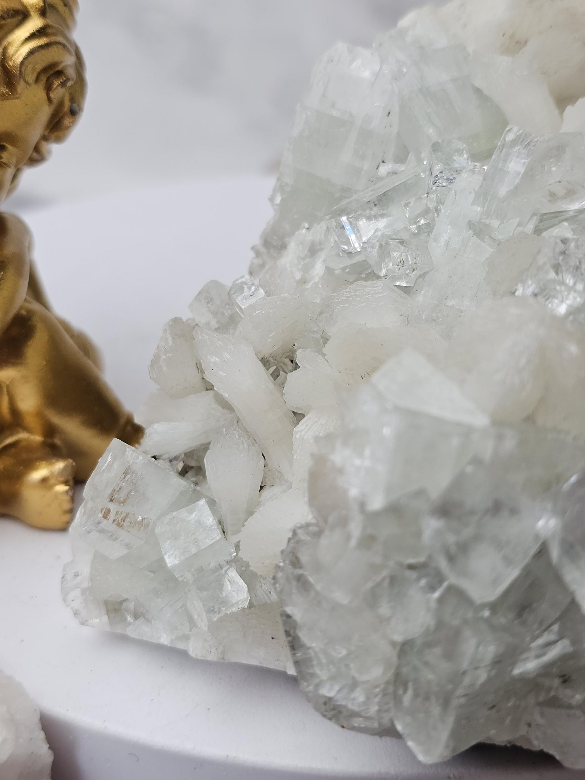 RARE Snow White Sugar Apophyllite with Stillbite from India , Apophyllite, Crystal, Crystal