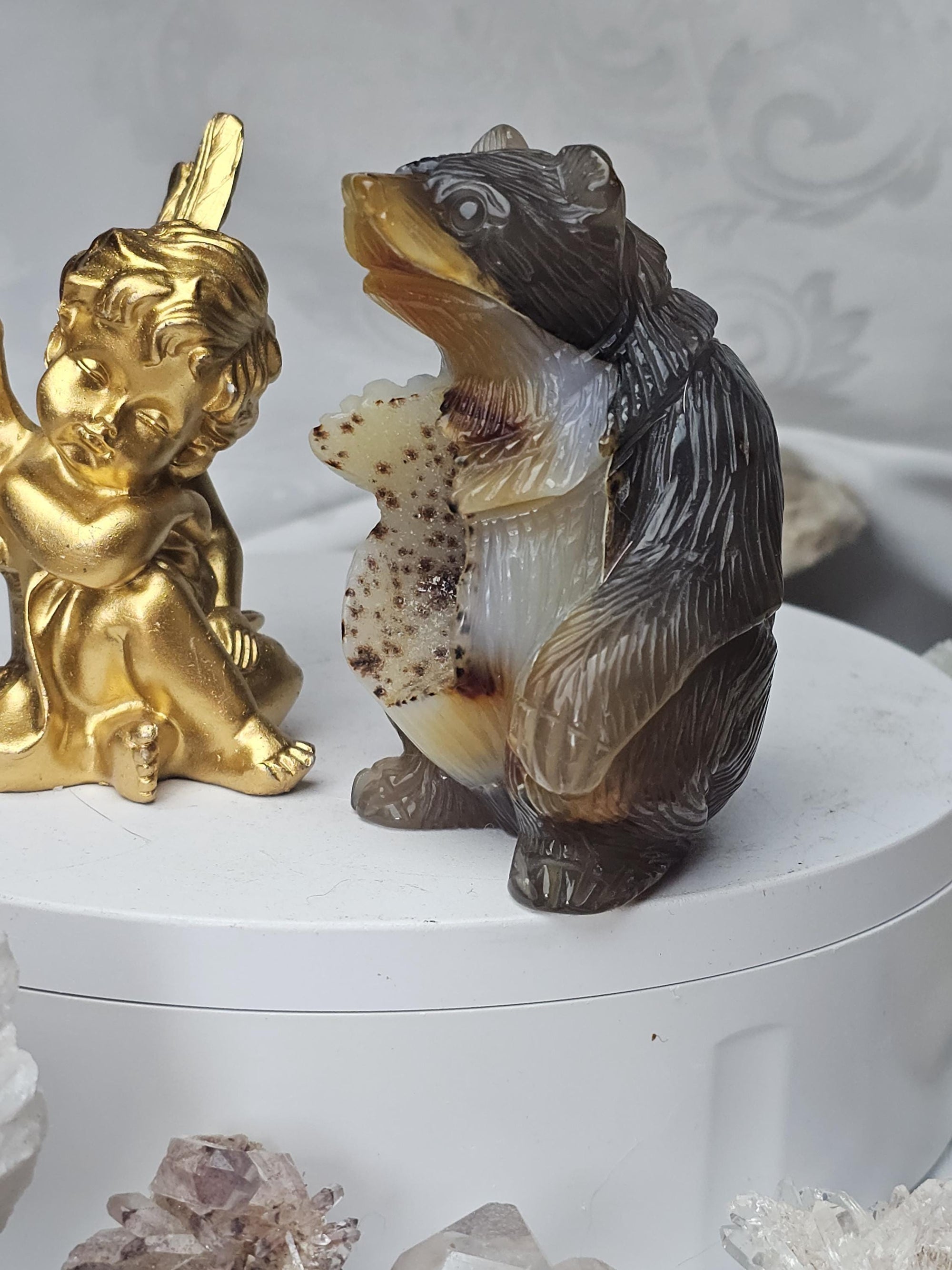 Druzy Agate Bear, Bear Statue, Crystal, Home Decor, Sculpture