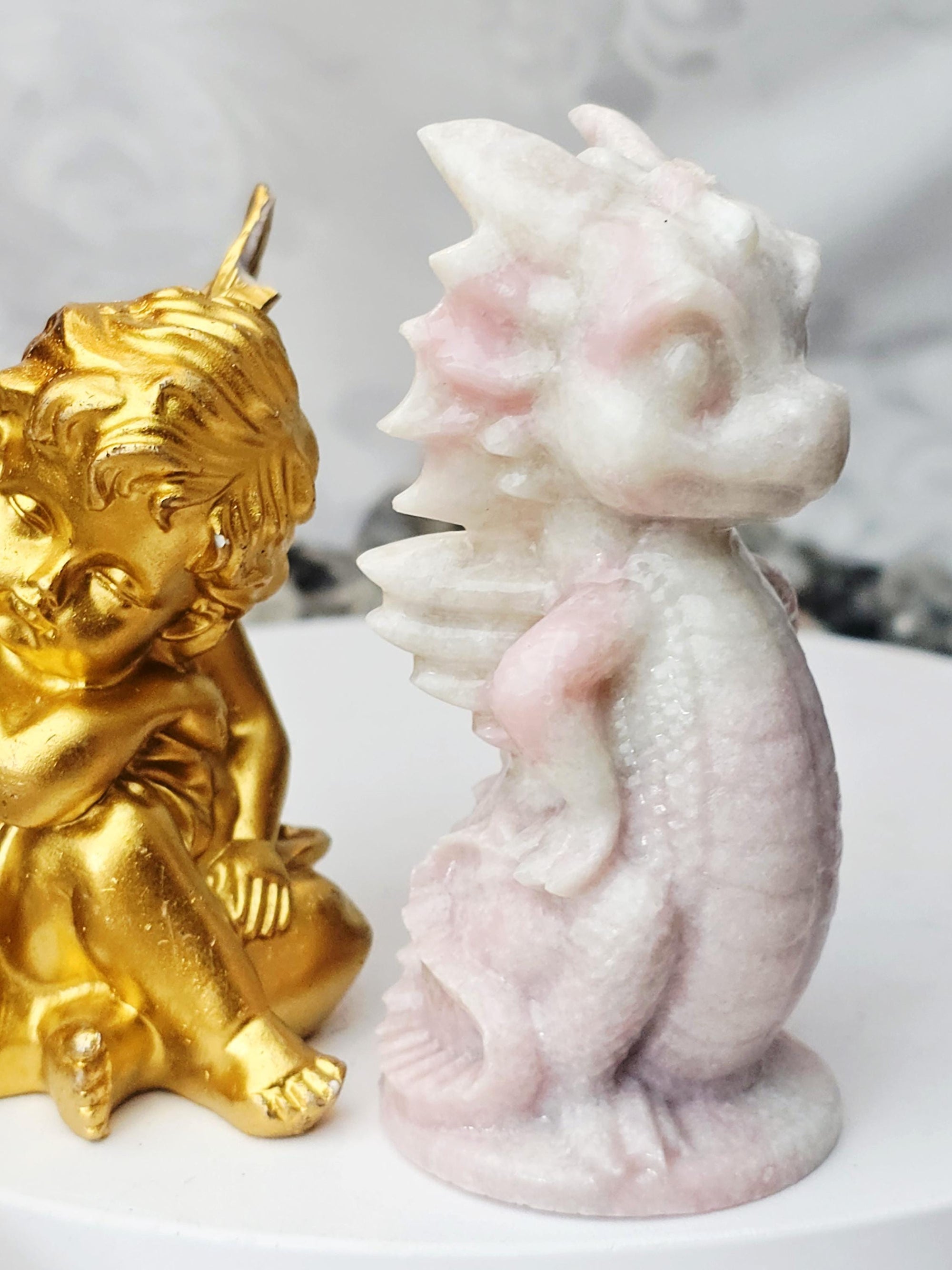 Pink Opal Dragon, Pink Opal, Pink Dragon, Crystal Sculpture, Dragon, Fairy