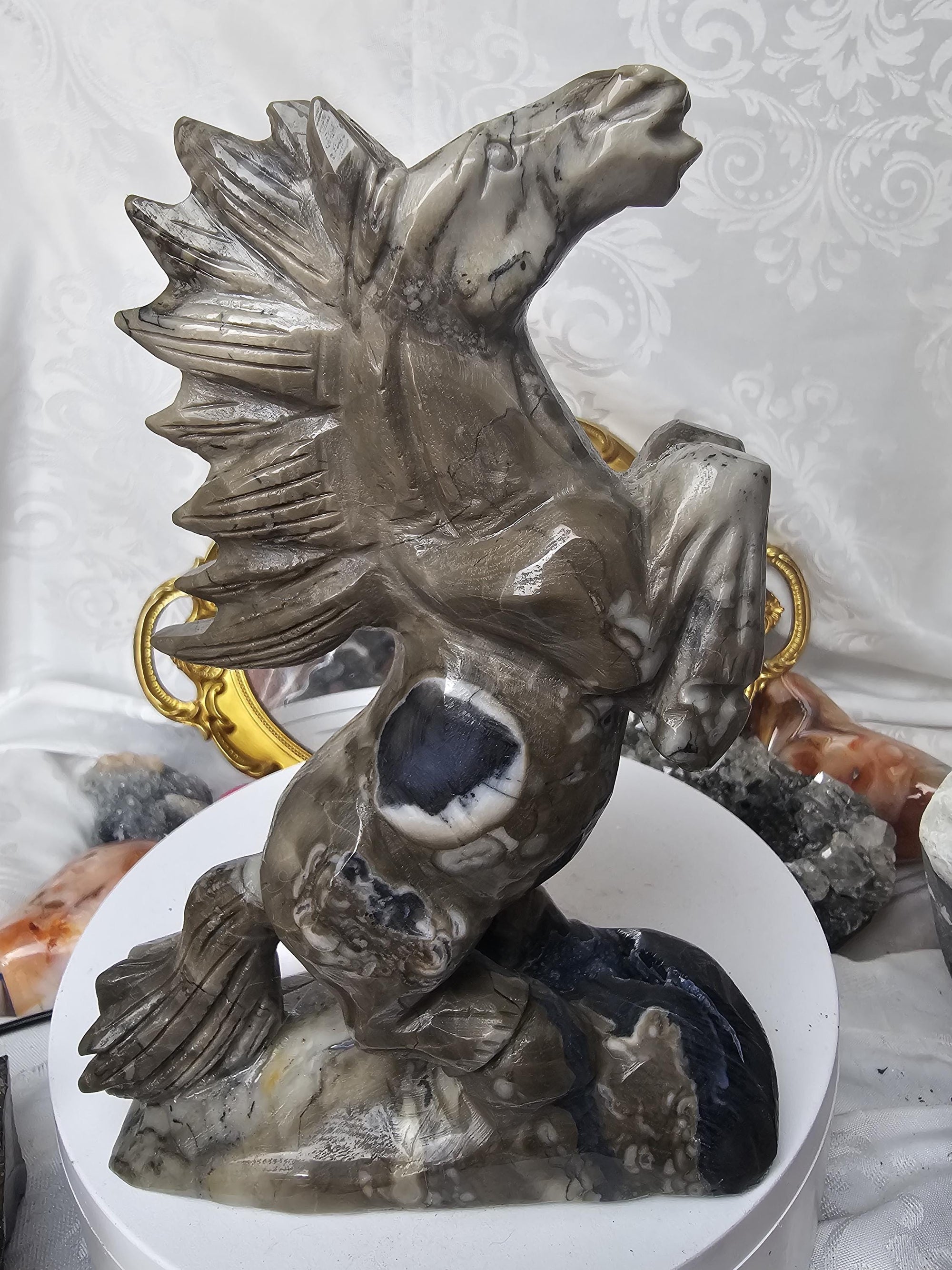Volcano Agate Carved Horse, Handmade, Crystal