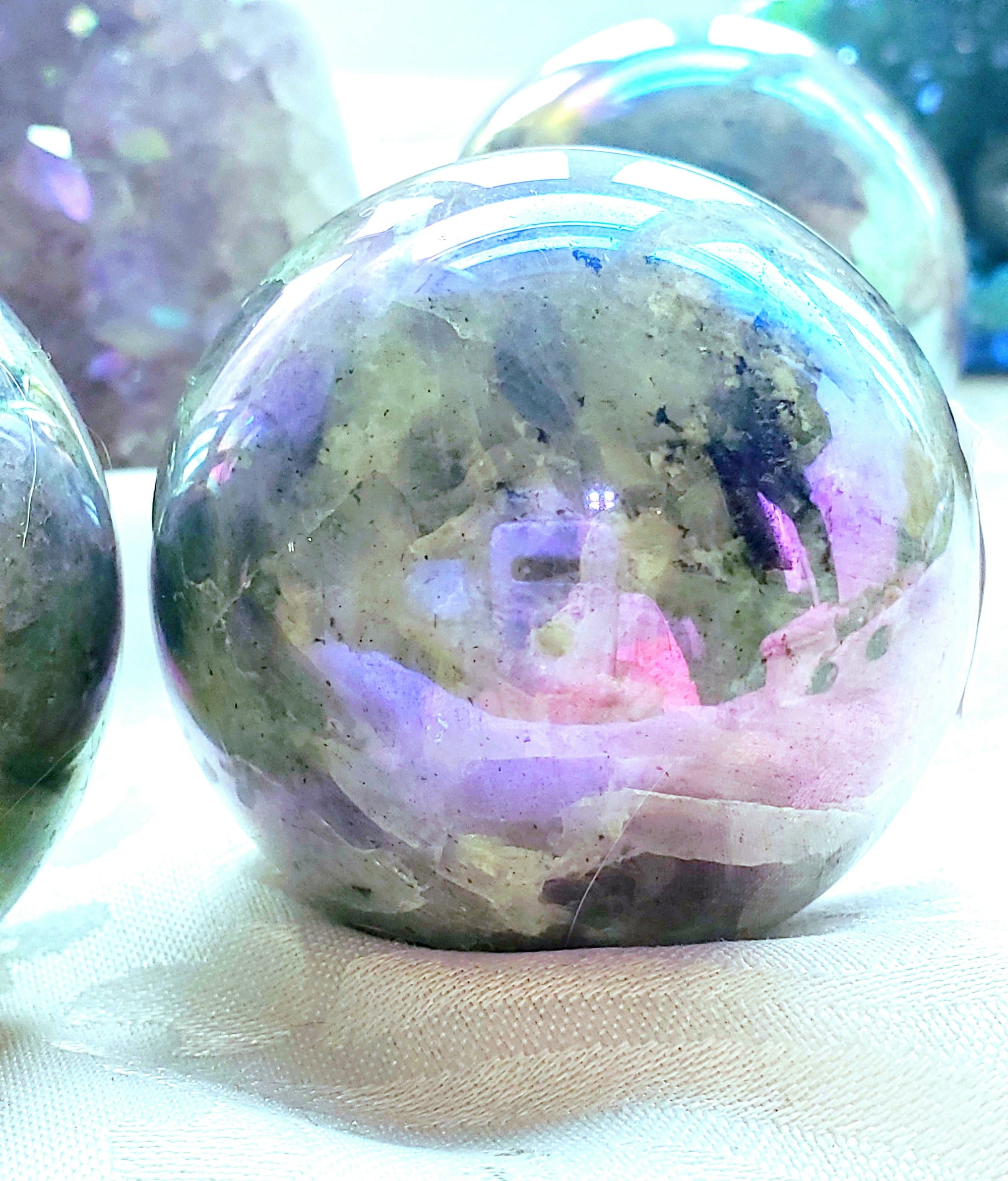Aura Labradorite Spheres, RARE Aura, Crystal Ball, Crystal