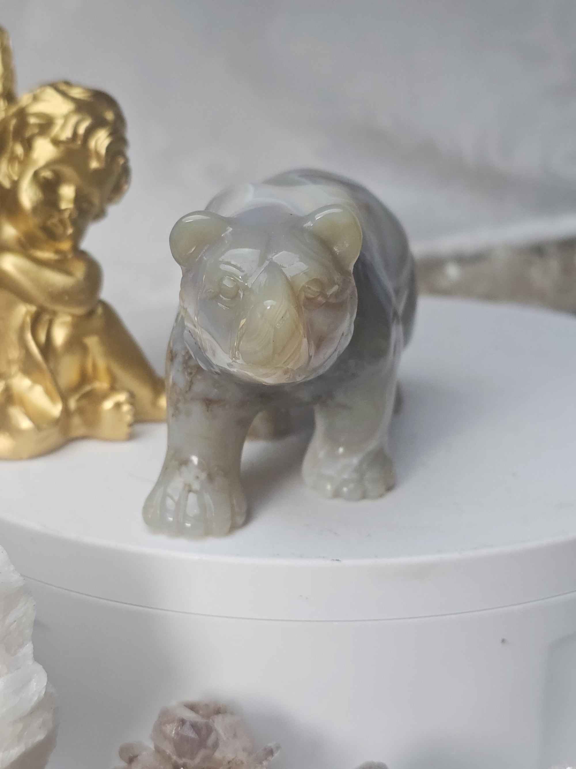 Banded Agate Bear, Bear Statue, Druzy Agate Crystal, Home Decor, Sculpture