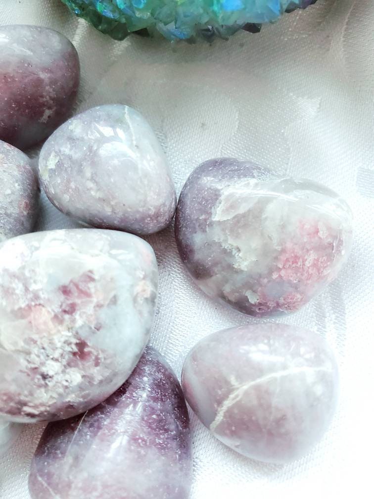 Unicorn Stone Tumbled Stone, Pink Tourmaline with Smoky Quartz and Lepidolite, crystals Healing crystals