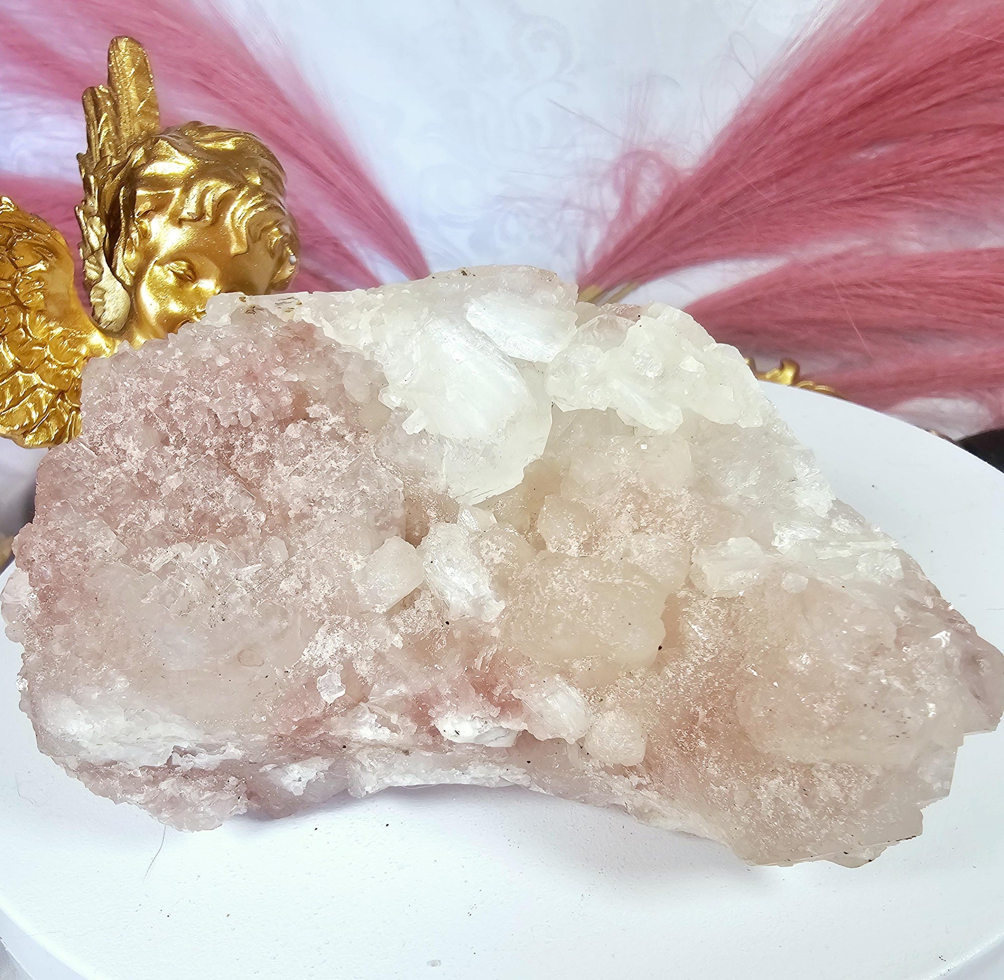 RARE Pink Cotton Candy Sugar Apophyllite from India , Apophyllite, Crystal, Crystal