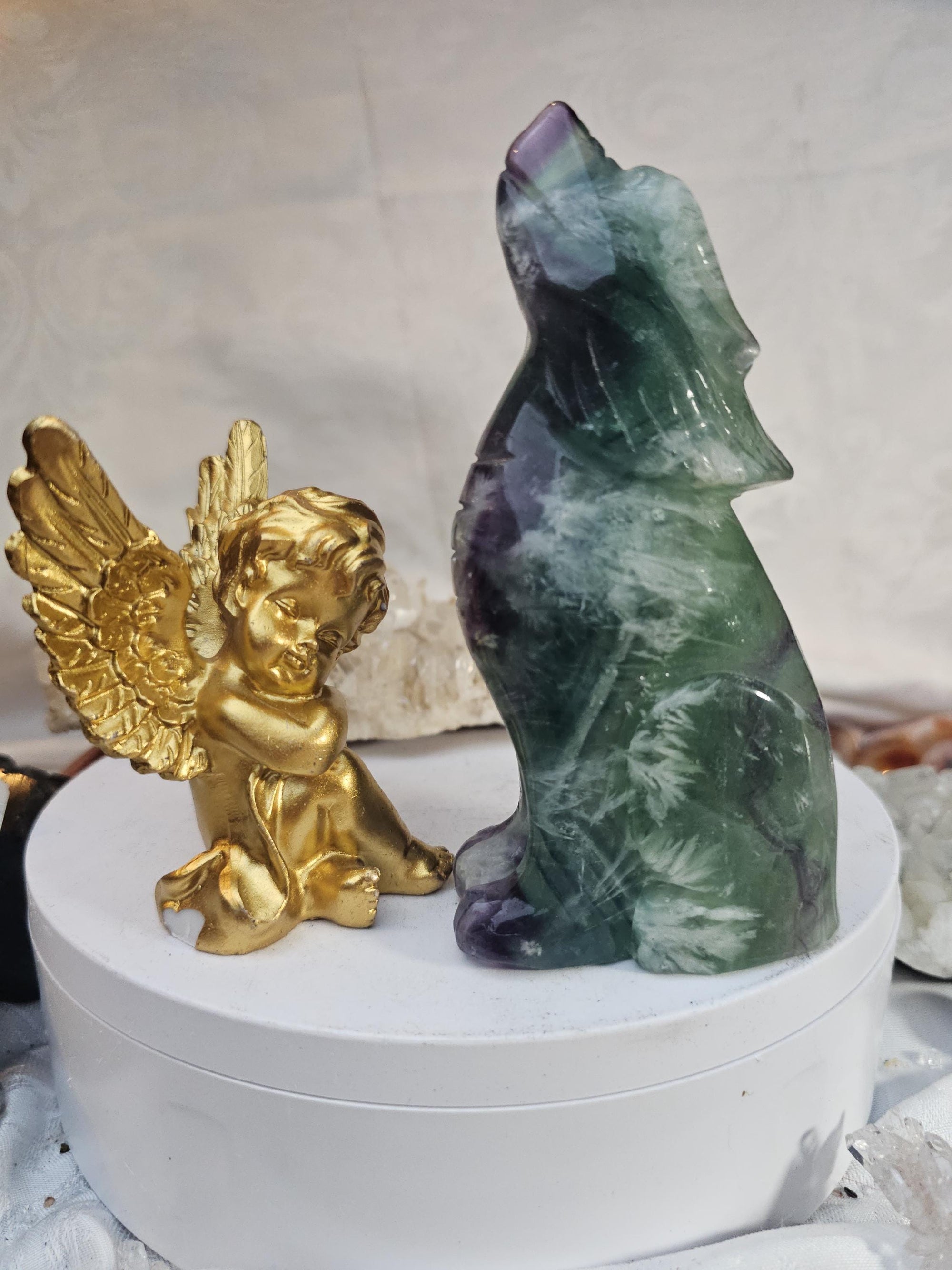 Fluorite Wolf, Crystal Wolf , Handmade, Crystal