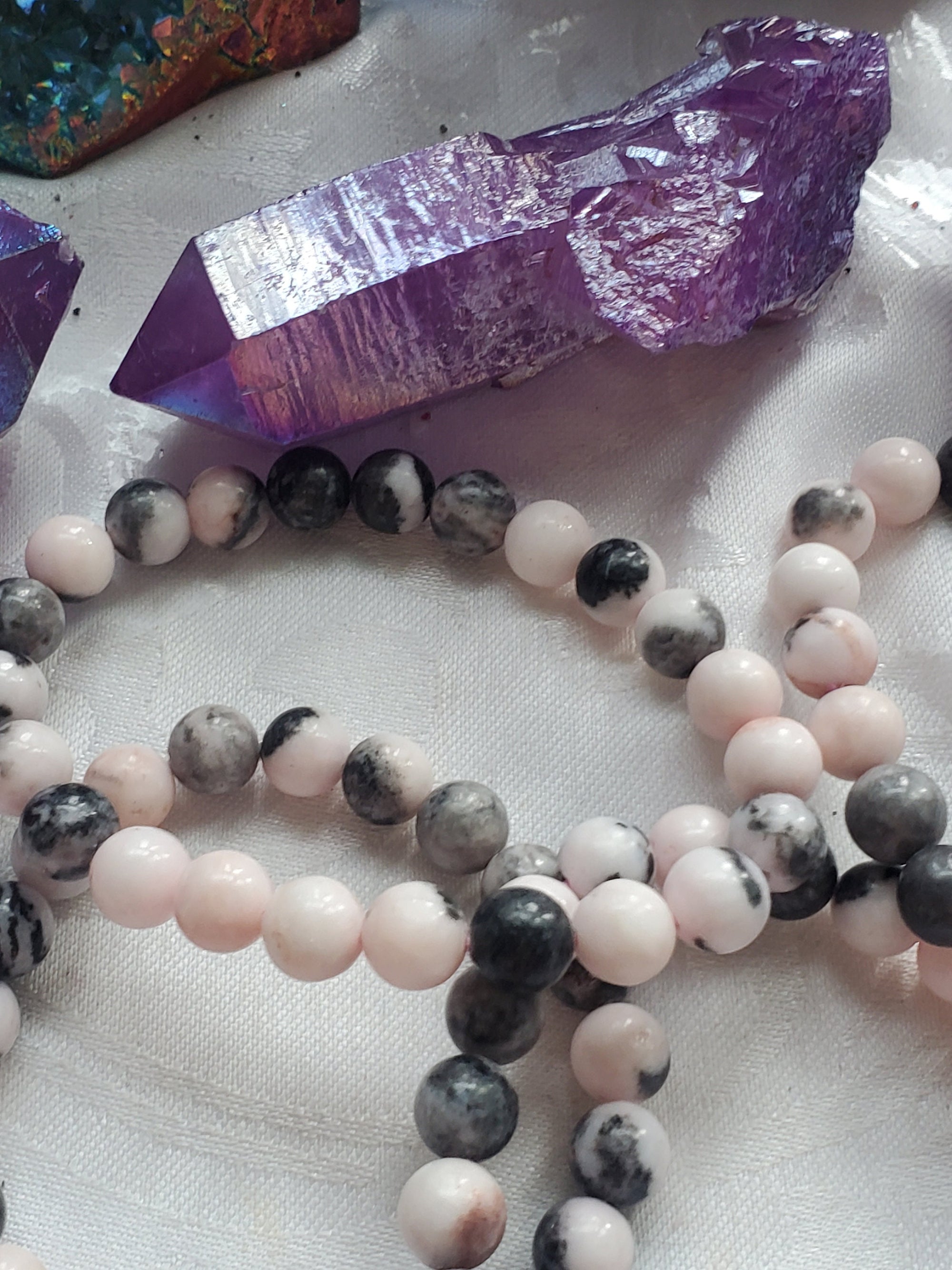 Pink Zebra Jasper Bracelet 9mm- Round Beads - Birthstone Jewelry, Crystal Bracelet, Beaded Jewelry, Gemstone Bracelet