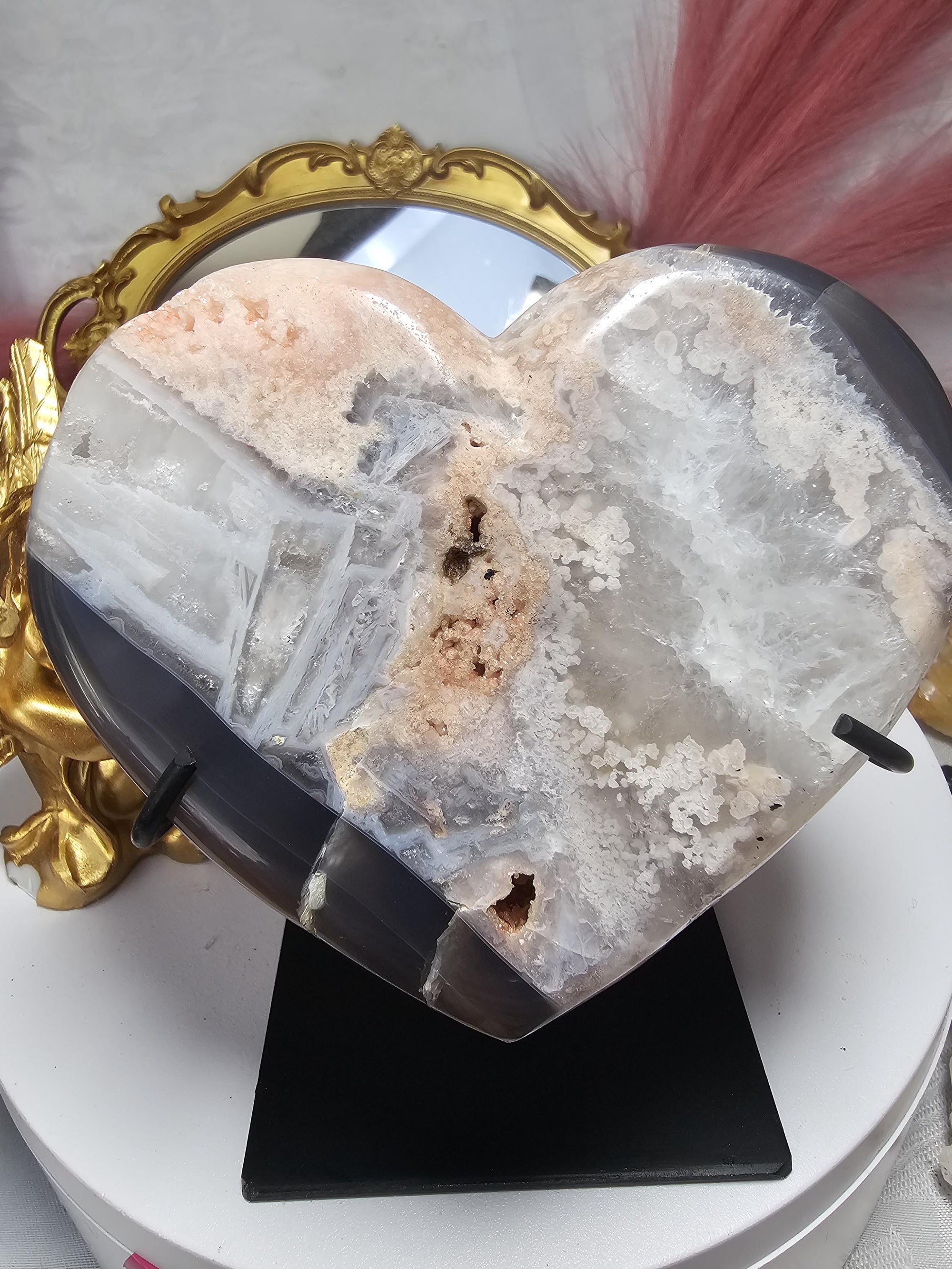 Rare Pink Amethyst with Rutile and Druzy , Druzy Moon, Crystal Moon,Gift