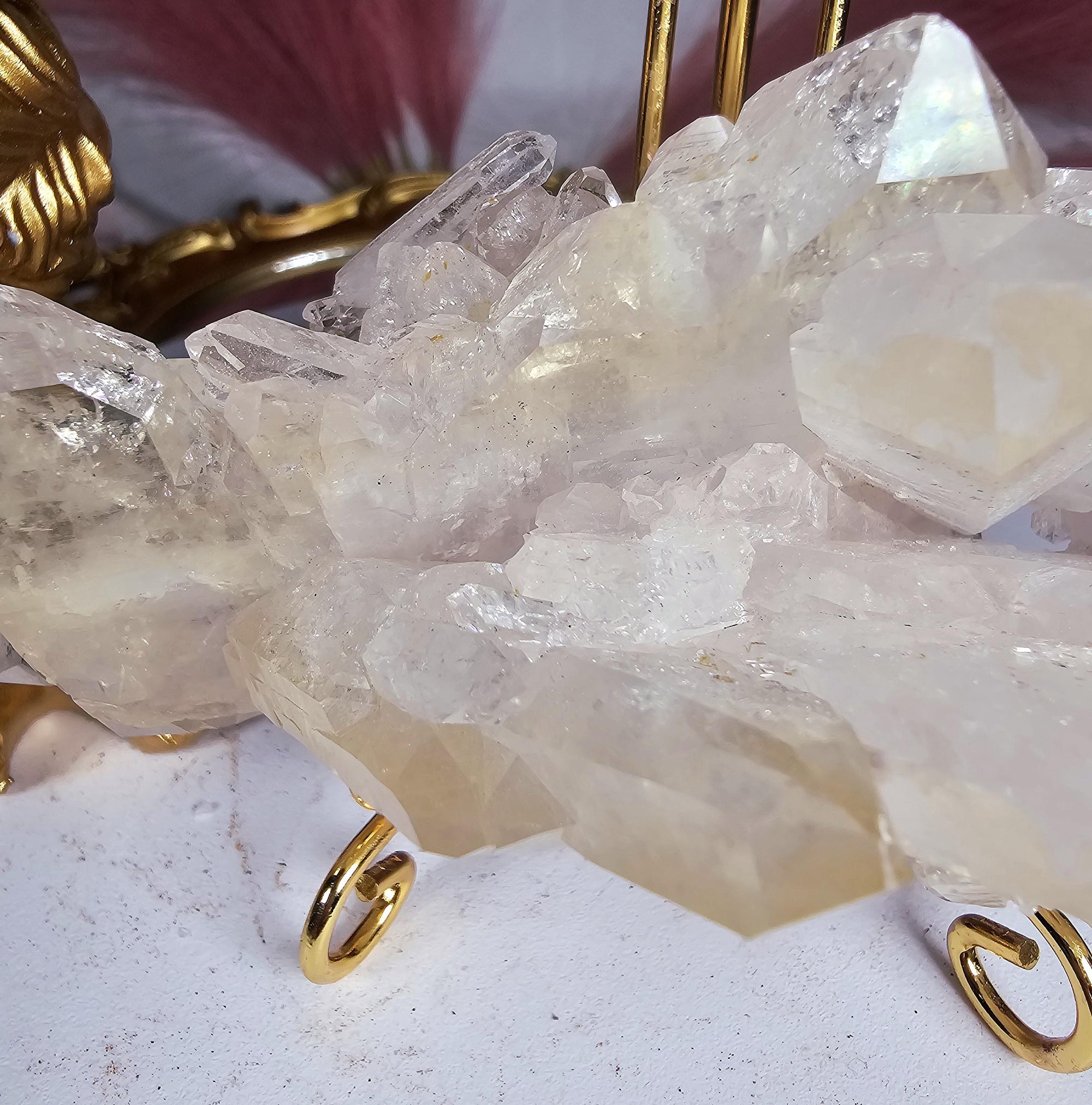 RARE Pink Tabby Lemurian Quartz Cluster, Mango Quartz and Pink Lemurian Quartz Cluster Columbia, Crystal Cluster
