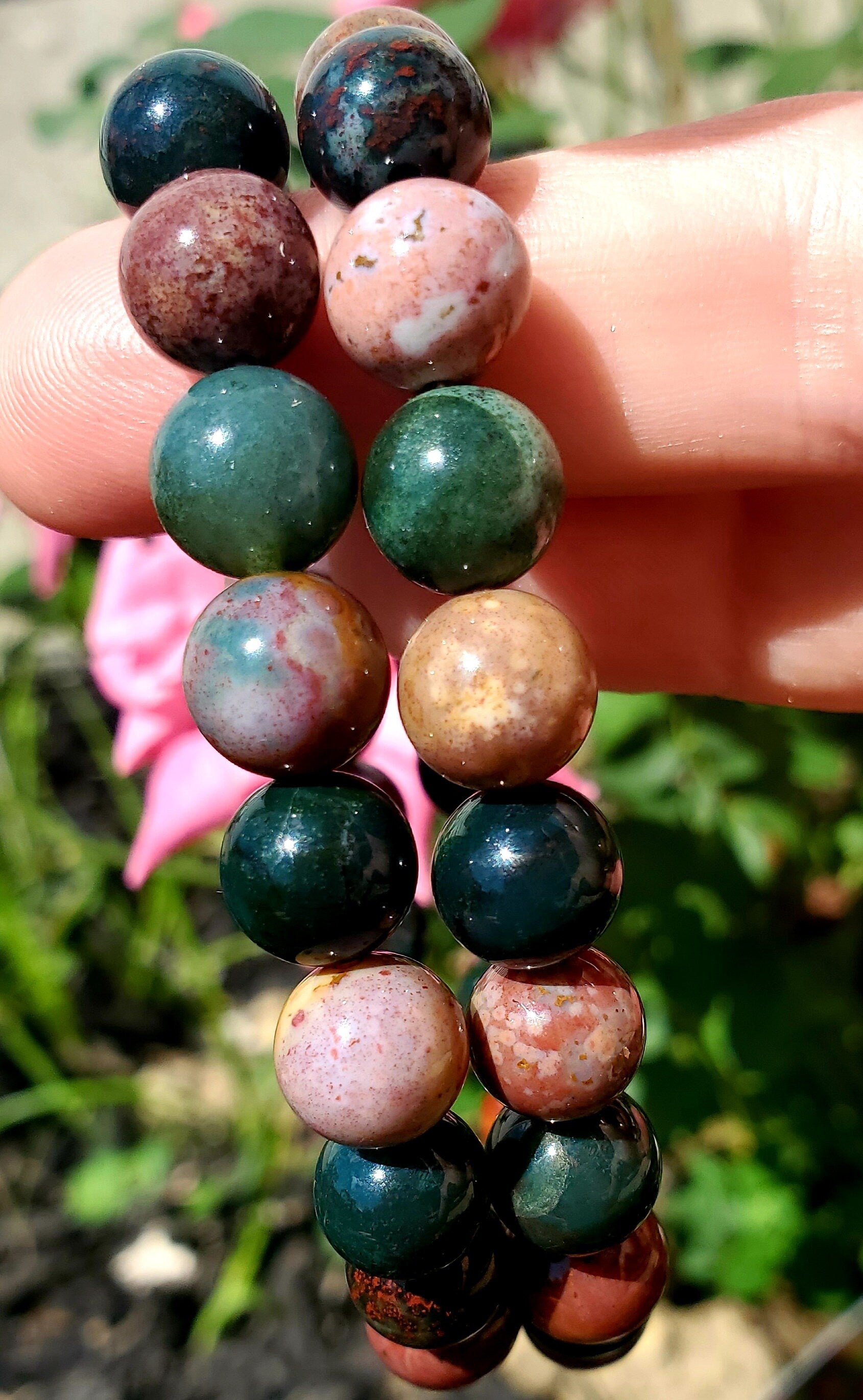 Ocean Jasper Bracelet 9mm- Round Beads - Birthstone Jewelry, Crystal Bracelet, Beaded Jewelry, Gemstone Bracelet