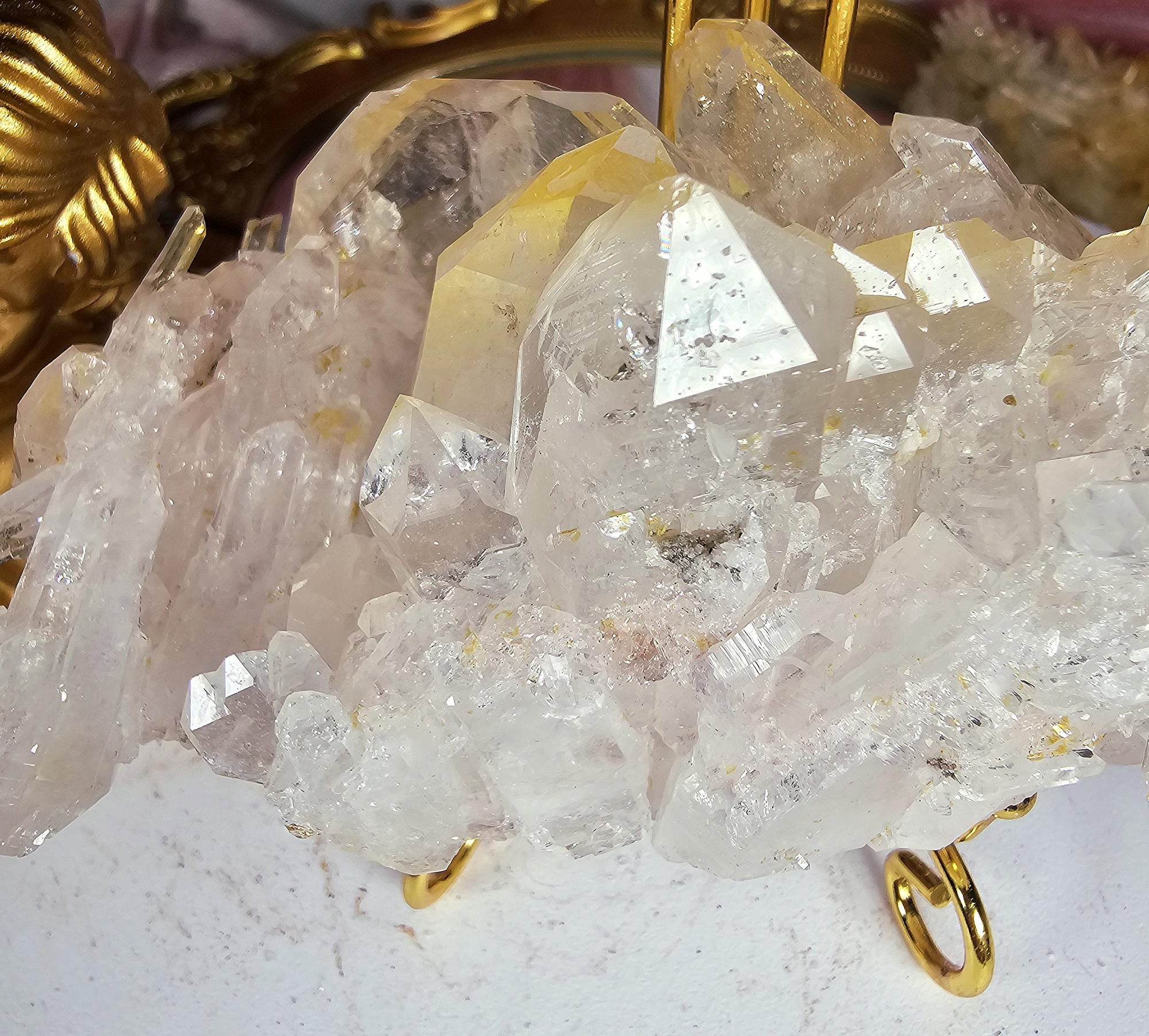 RARE Pink Tabby Lemurian Quartz Cluster, Mango Quartz and Pink Lemurian Quartz Cluster Columbia, Crystal Cluster