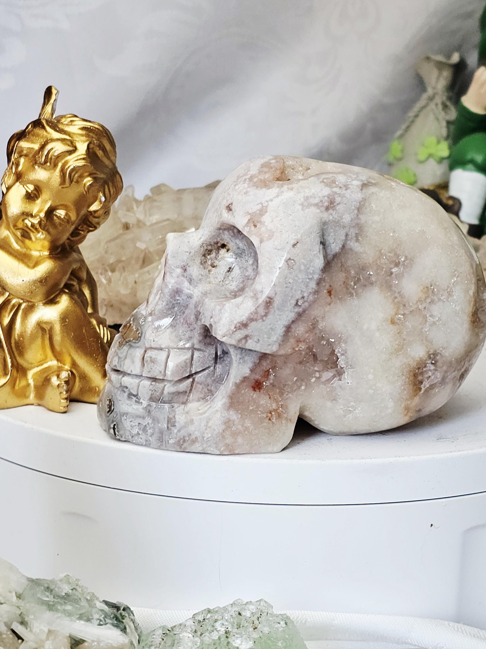 LG Pink Amethyst Skull, Druzy Skull , Crystal Art , Gift