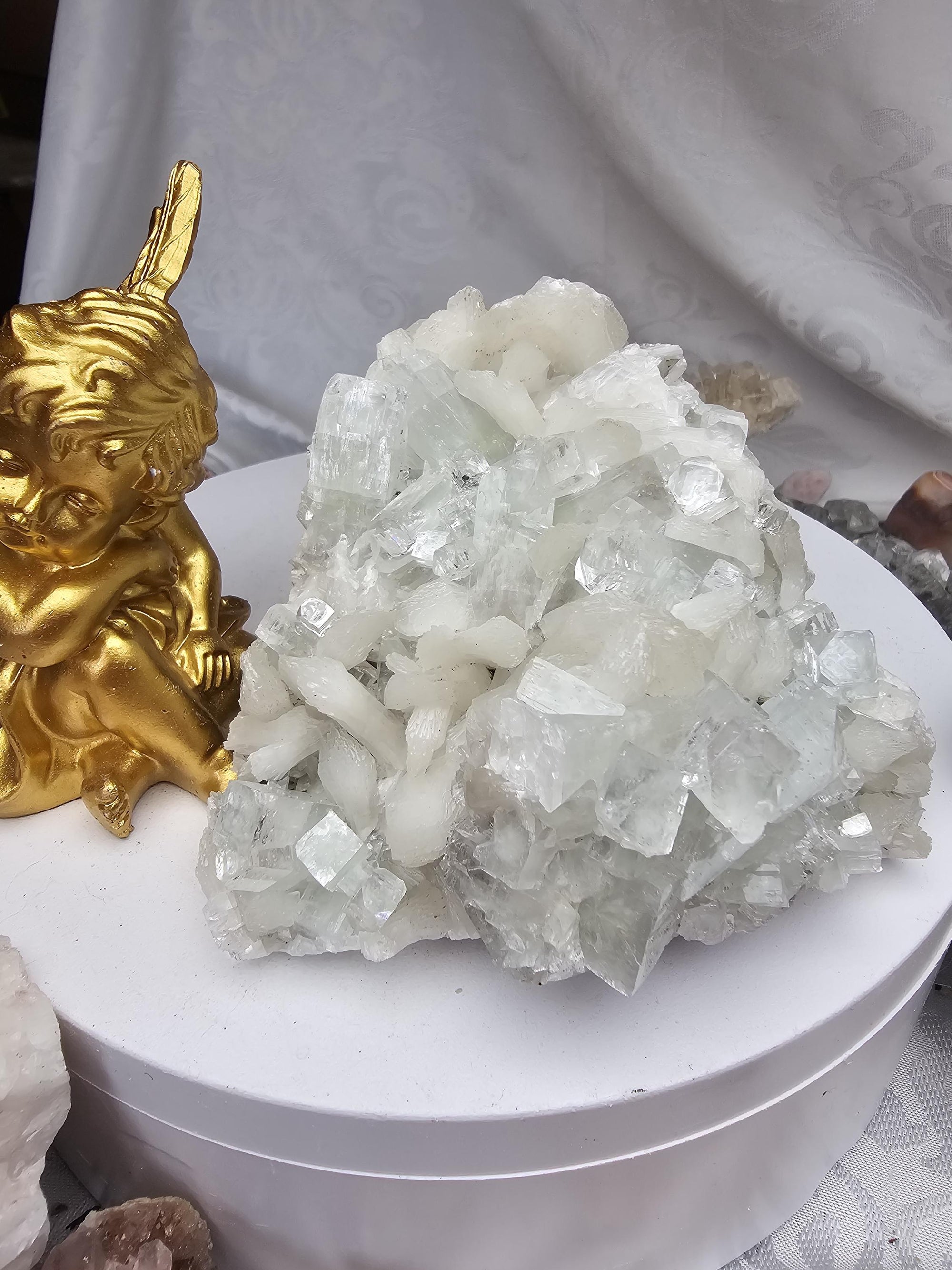 RARE Snow White Sugar Apophyllite with Stillbite from India , Apophyllite, Crystal, Crystal