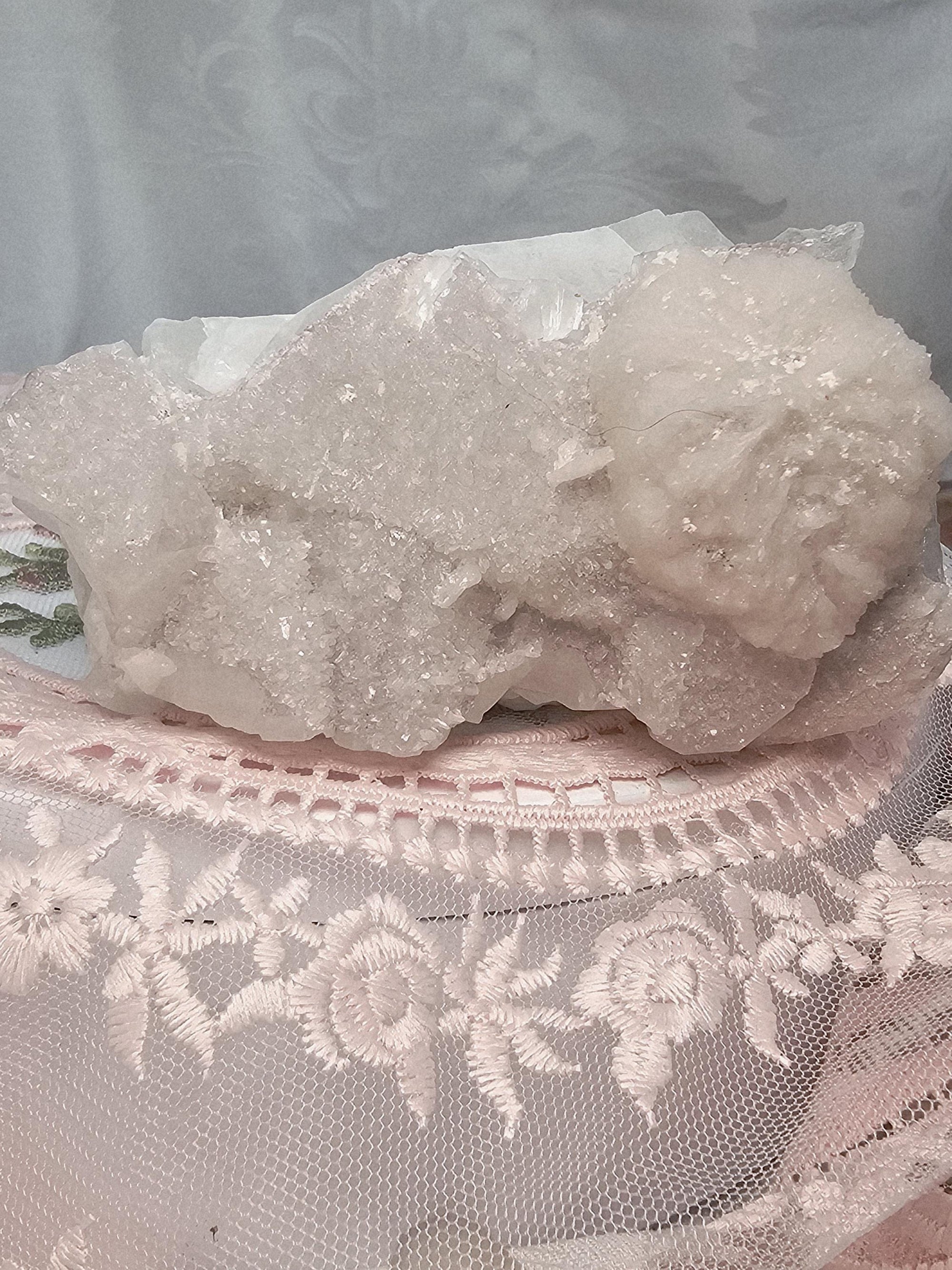 RARE Pink Sugar Apophyllite with Stillbite from India , Apophyllite, Crystal, Crystal