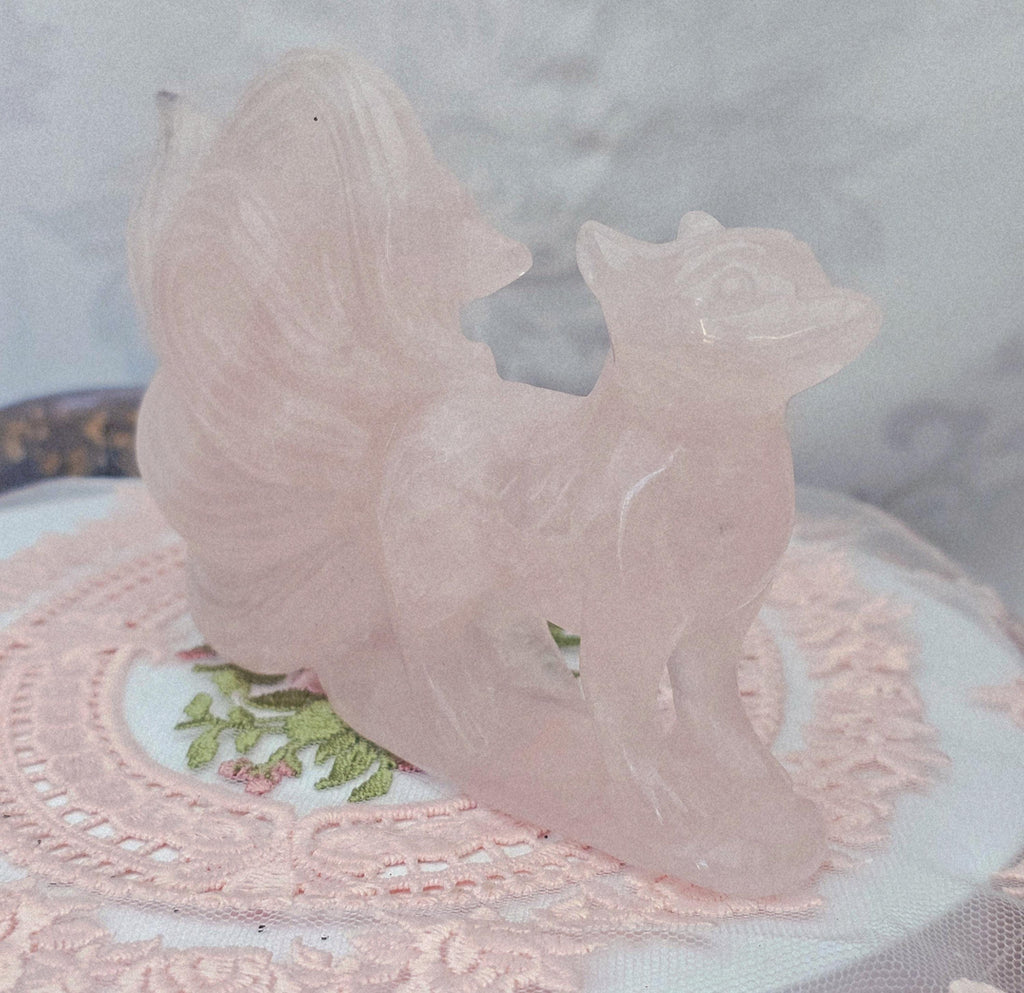 Large Rose Quartz Nine Tail Fox, Kitsune, Anime, Gift, Home decor
