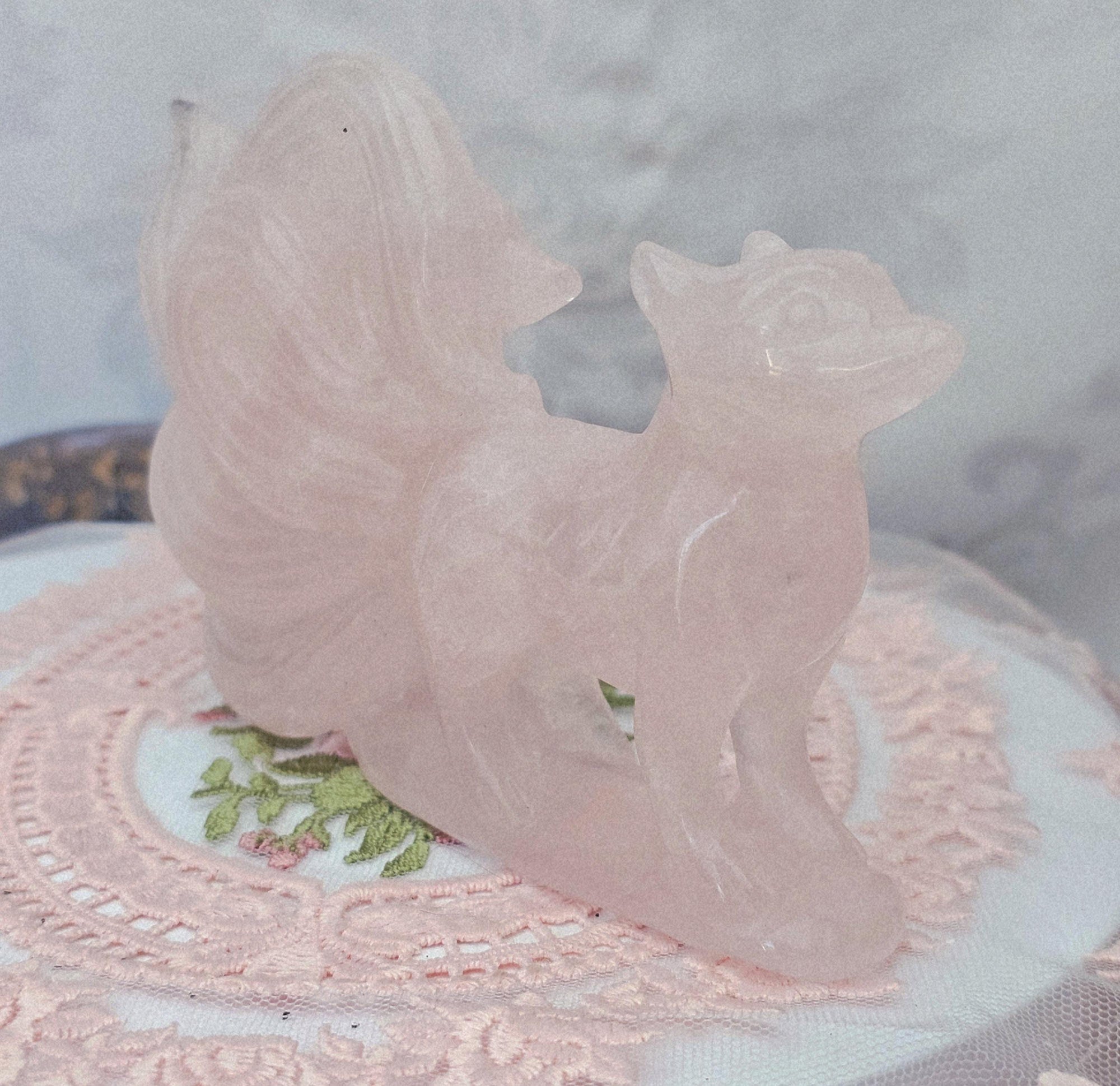 Large Rose Quartz Nine Tail Fox, Kitsune, Anime, Gift, Home decor
