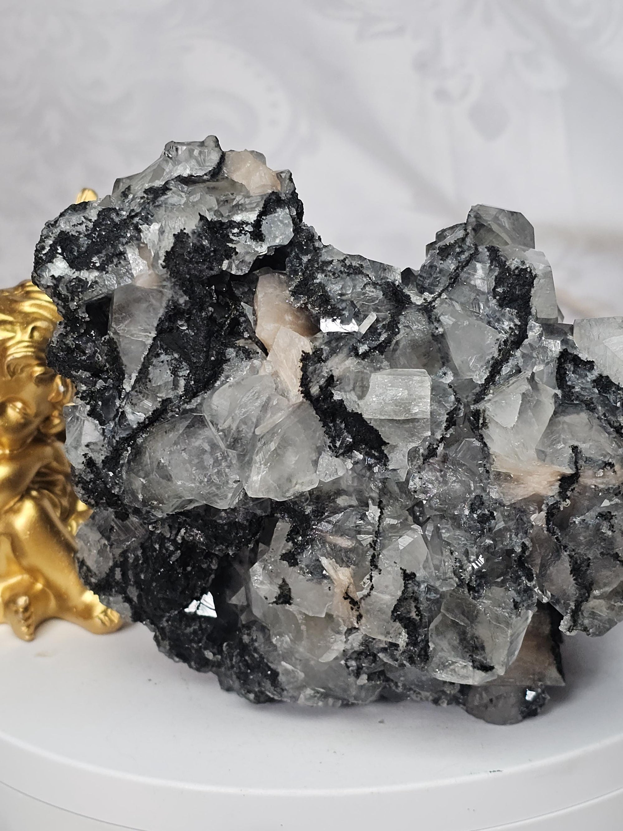 RARE Black Diamond Apophyllite with Stillbite from India , Black Chelsea Apophyllite, Crystal, Healing Crystal, Specimen