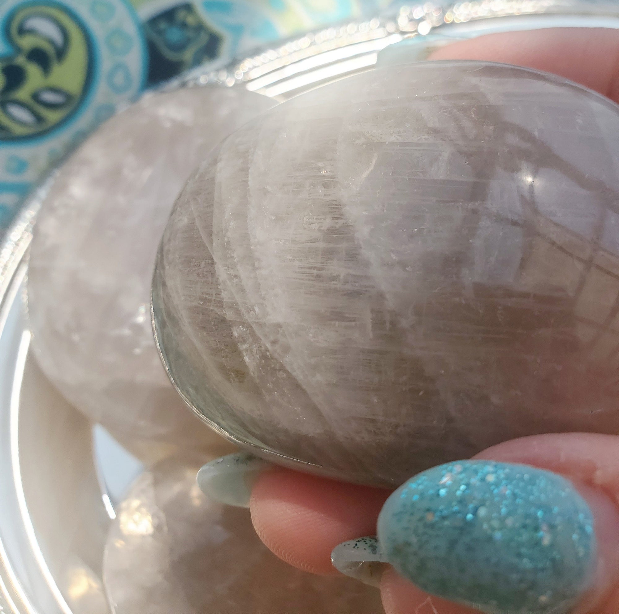 Blue Rose Quartz with Rainbows Crystal Palm Stone, Blue Rose Quartz Crystals, Crystal, Gifts