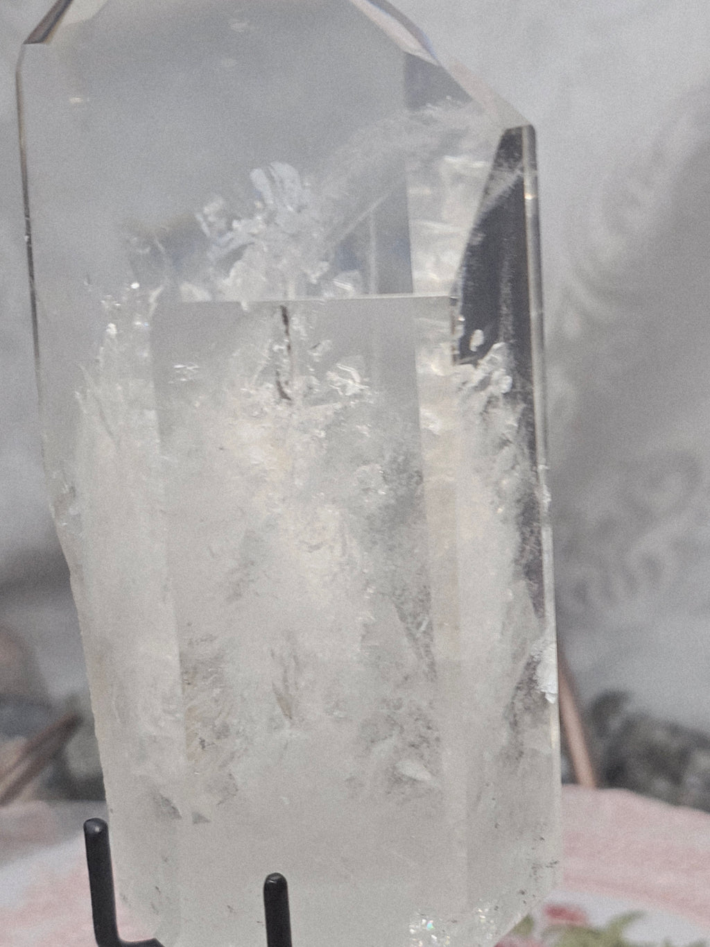 RARE LG  Lemurian Inner Child or Manifestation Quartz on a Stand , Columbia, Crystal Statement Piece