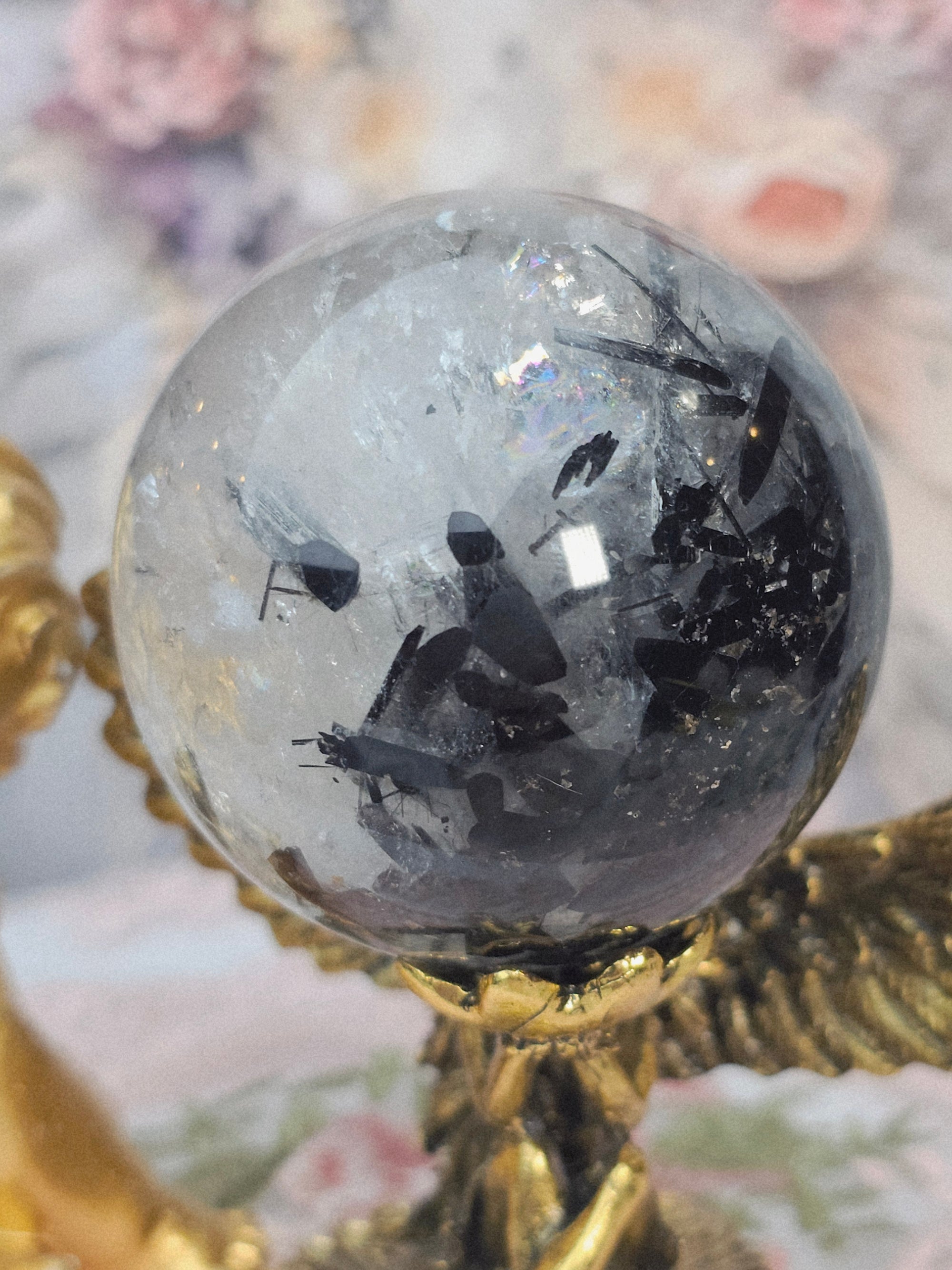 Rutilated Quartz Sphere, Black Tourmaline Sphere, Crystal Ball, Crystal Sphere