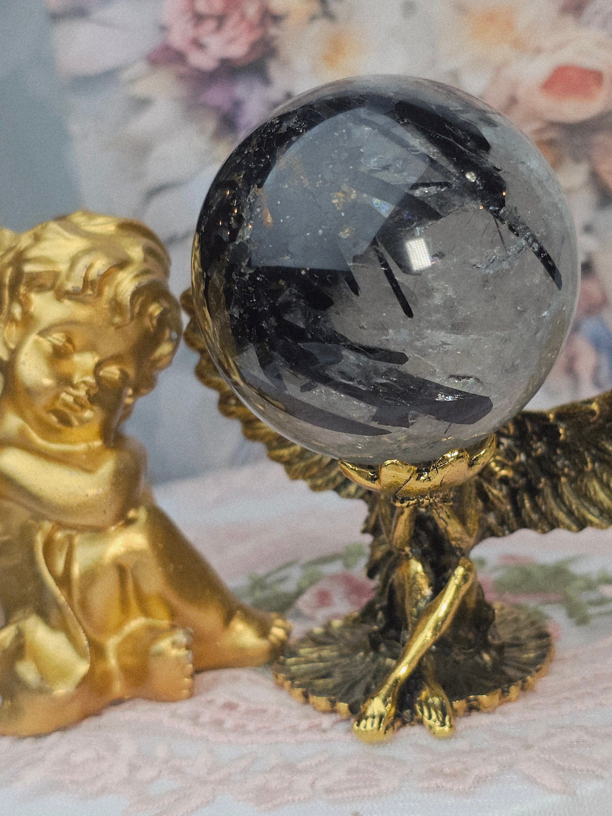Rutilated Quartz Sphere, Black Tourmaline Sphere, Crystal Ball, Crystal Sphere