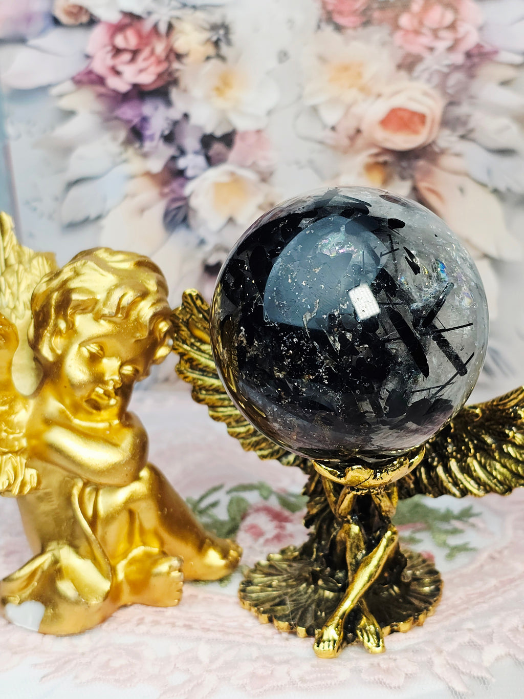Rutilated Quartz Sphere, Black Tourmaline Sphere, Crystal Ball, Crystal Sphere