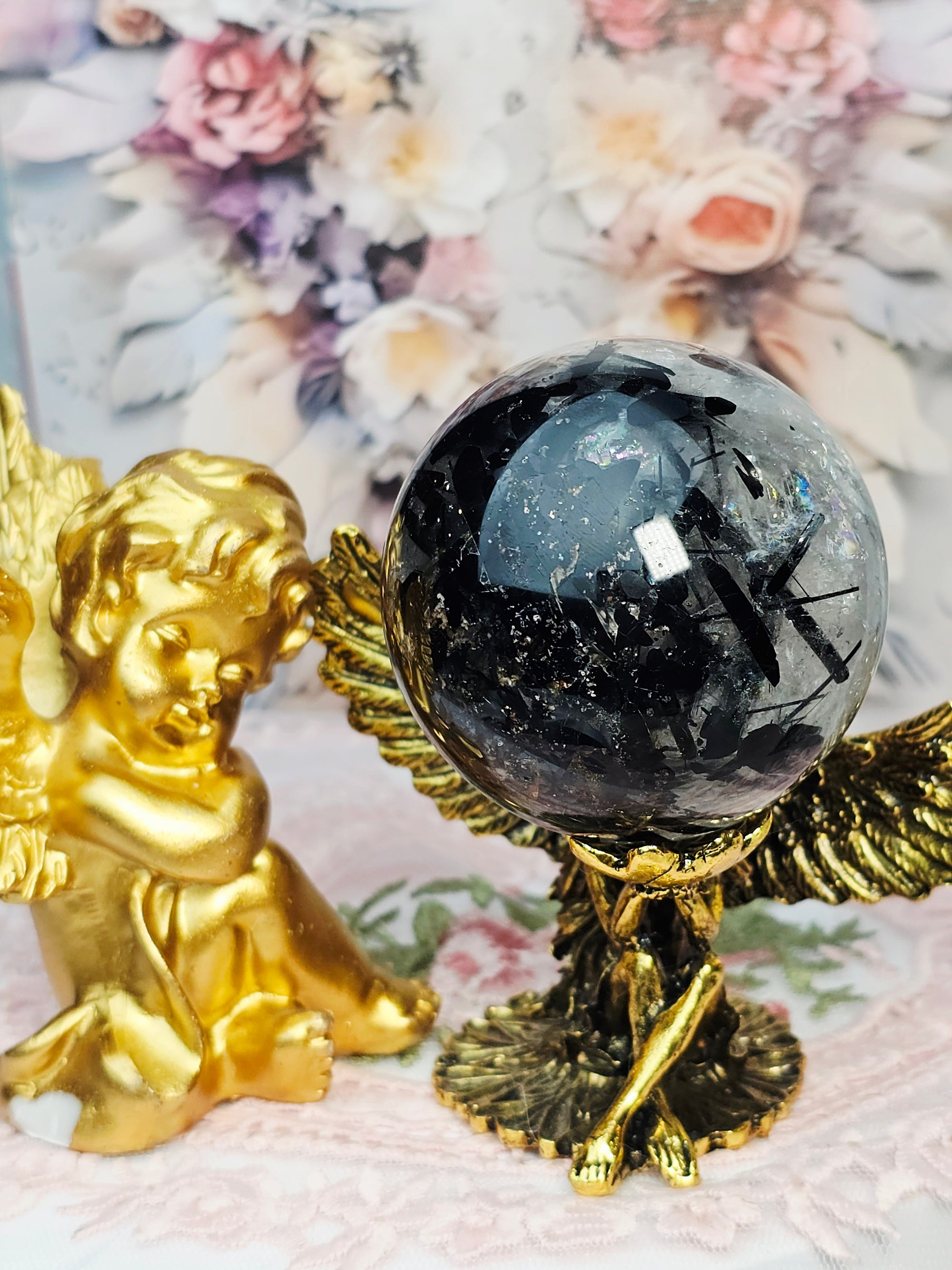 Rutilated Quartz Sphere, Black Tourmaline Sphere, Crystal Ball, Crystal Sphere