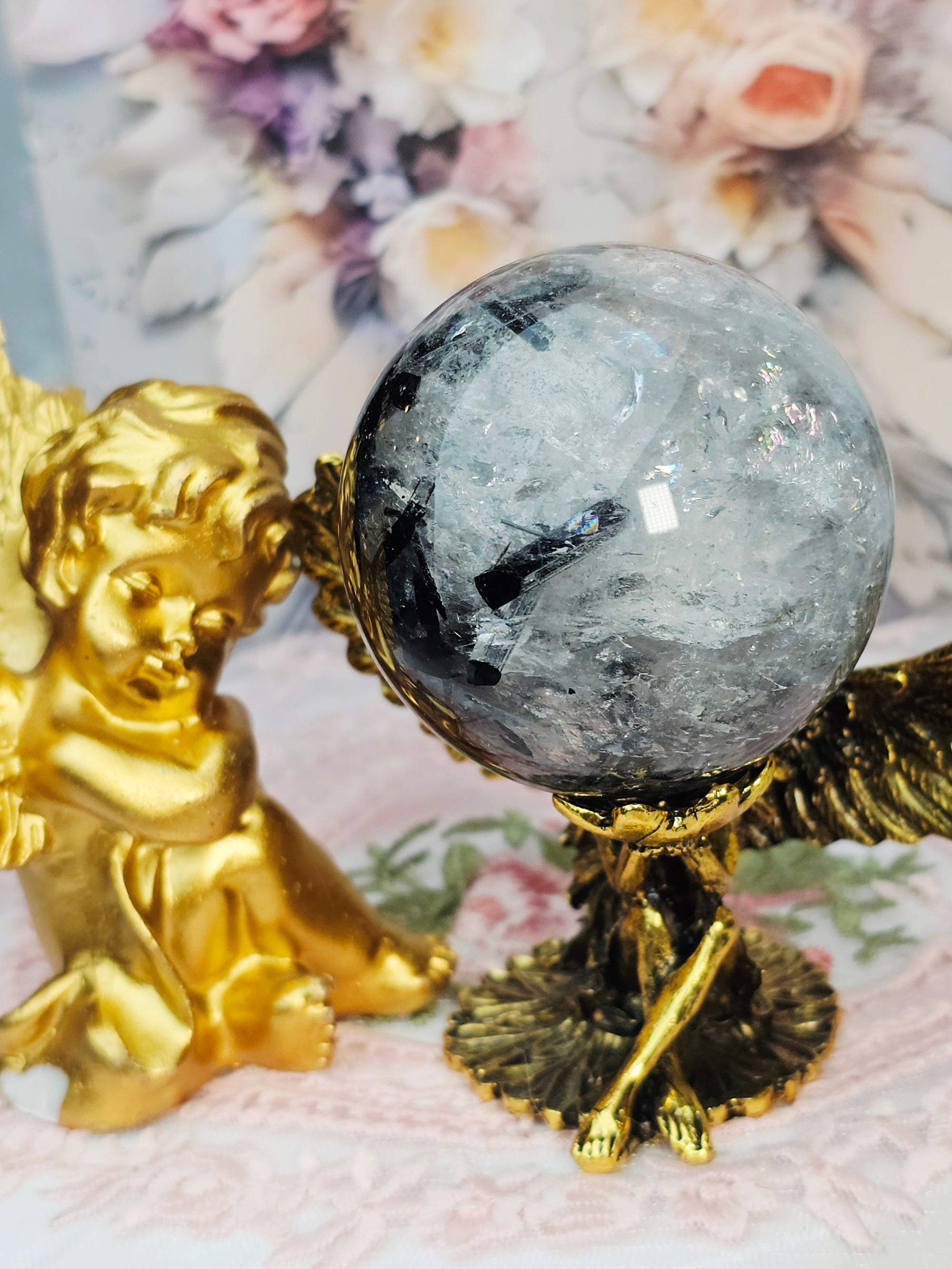 Rutilated Quartz Sphere, Black Tourmaline Sphere, Crystal Ball, Crystal Sphere