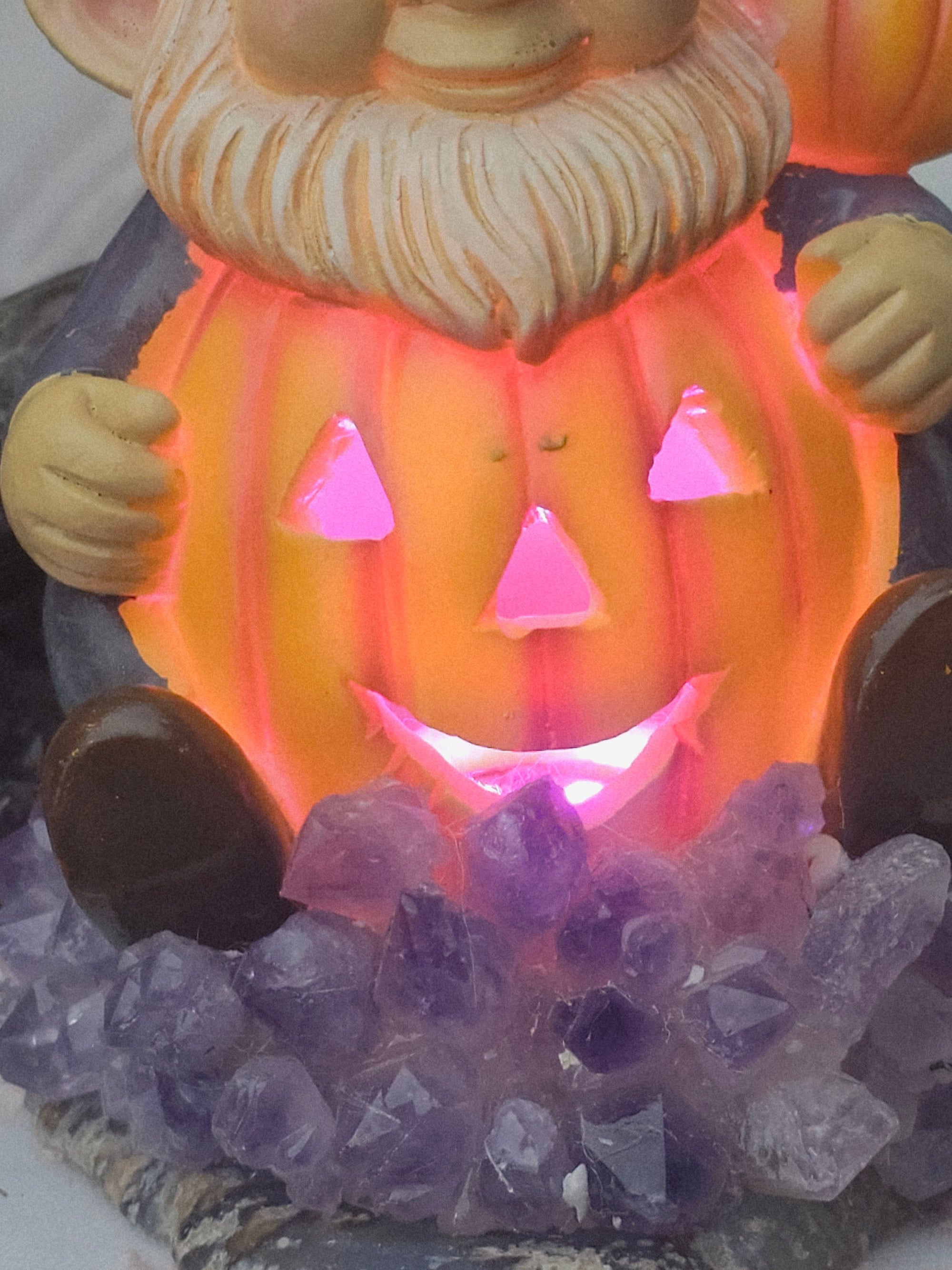 Halloween Gnome Amethyst and Agate Base Lamp, Hand Painted Decoration, Cute Halloween Decorations, Home Decor, Gnome