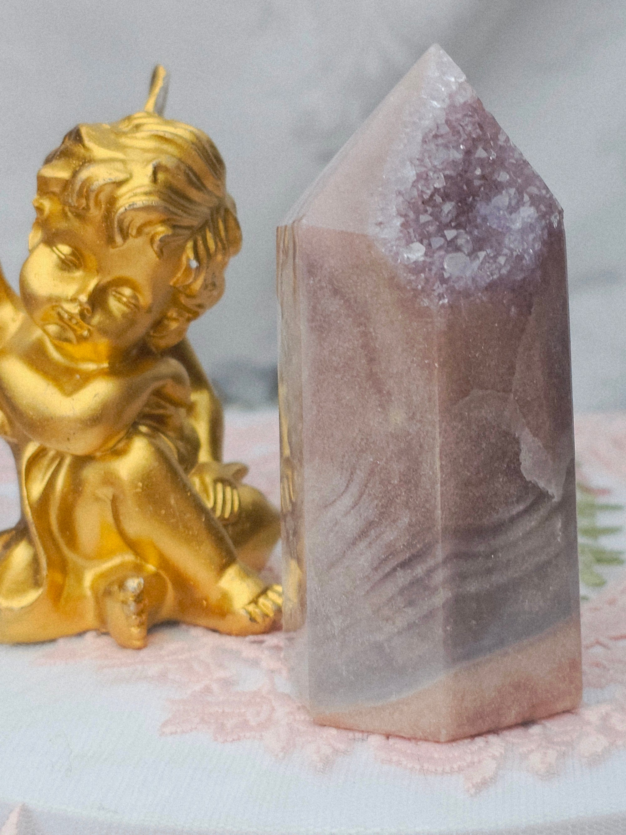 Pink Amethyst Tower, Druzy Tower, Crystal Tower ,Gift