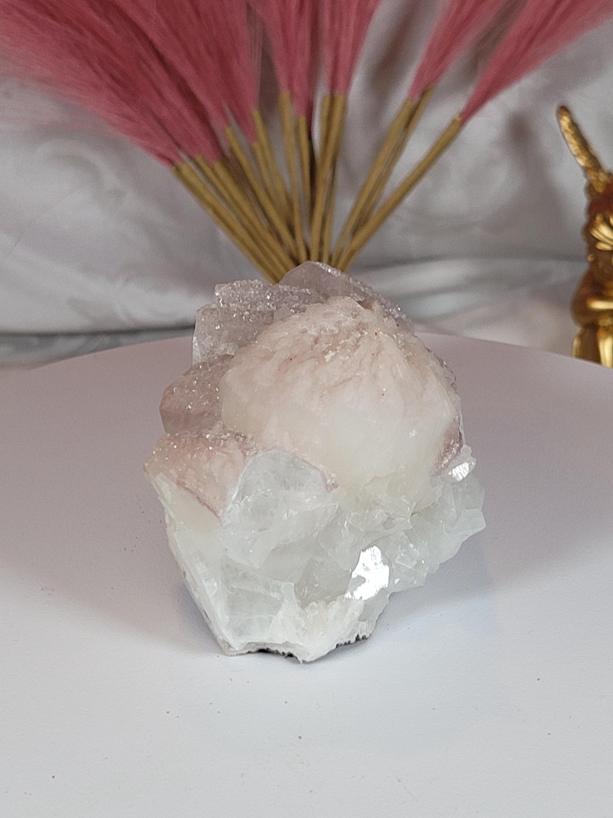RARE Pink Sugar Apophyllite with Stillbite from India , Apophyllite, Crystal, Crystal