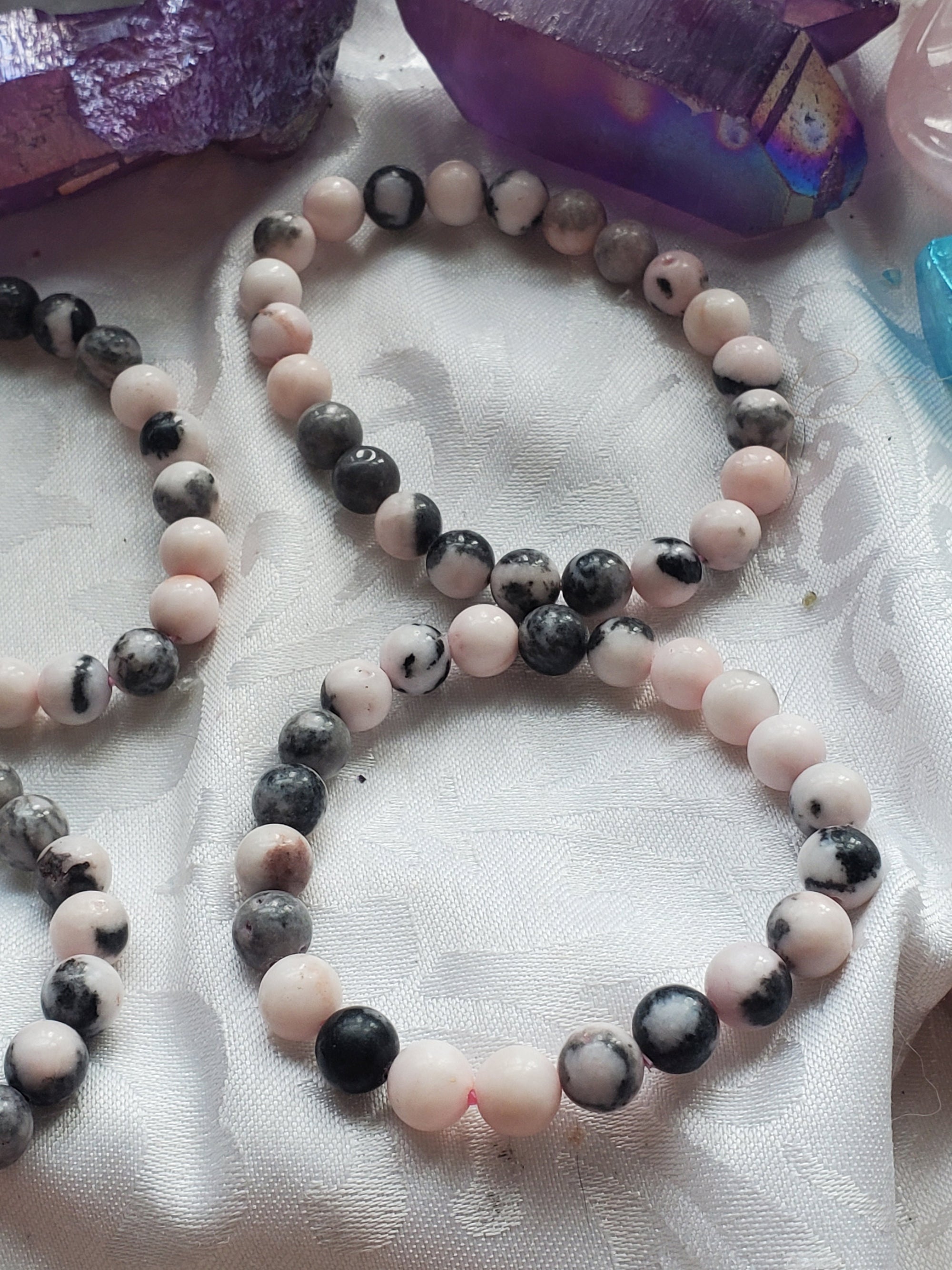 Pink Zebra Jasper Bracelet 9mm- Round Beads - Birthstone Jewelry, Crystal Bracelet, Beaded Jewelry, Gemstone Bracelet