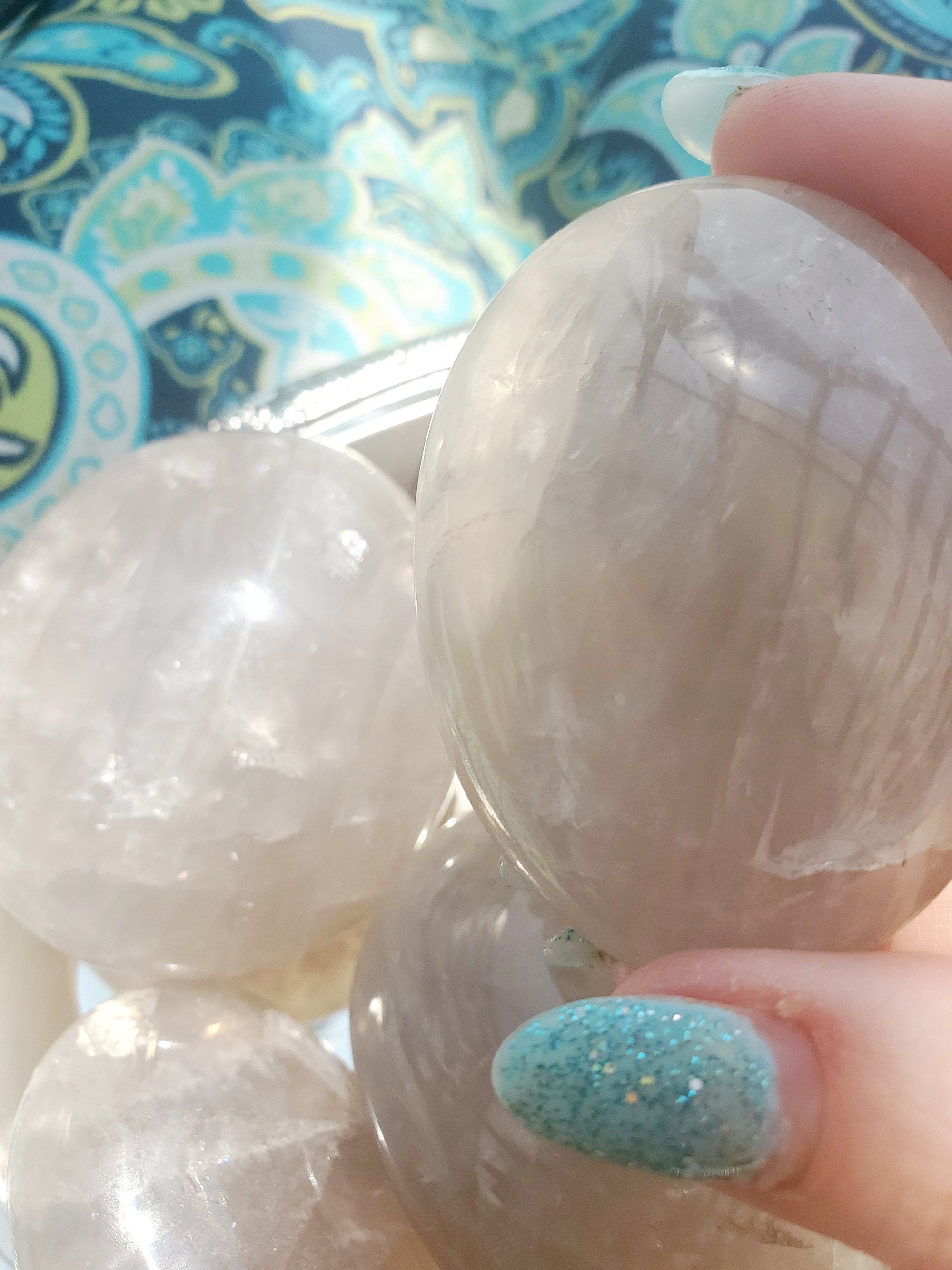 Blue Rose Quartz with Rainbows Crystal Palm Stone, Blue Rose Quartz Crystals, Crystal, Gifts