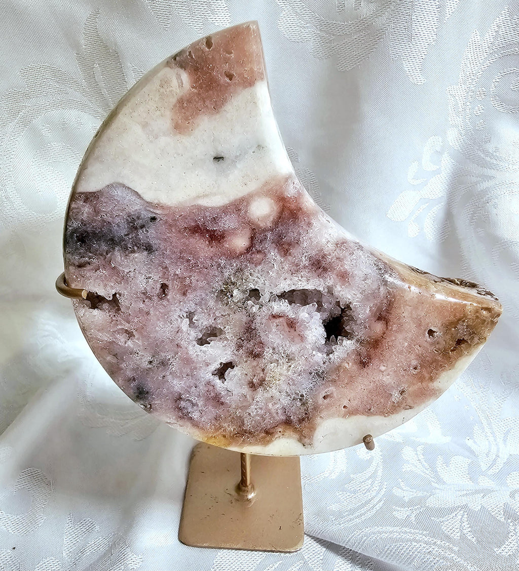 Pink Amethyst Moon, Druzy Moon, Crystal Moon,Gift