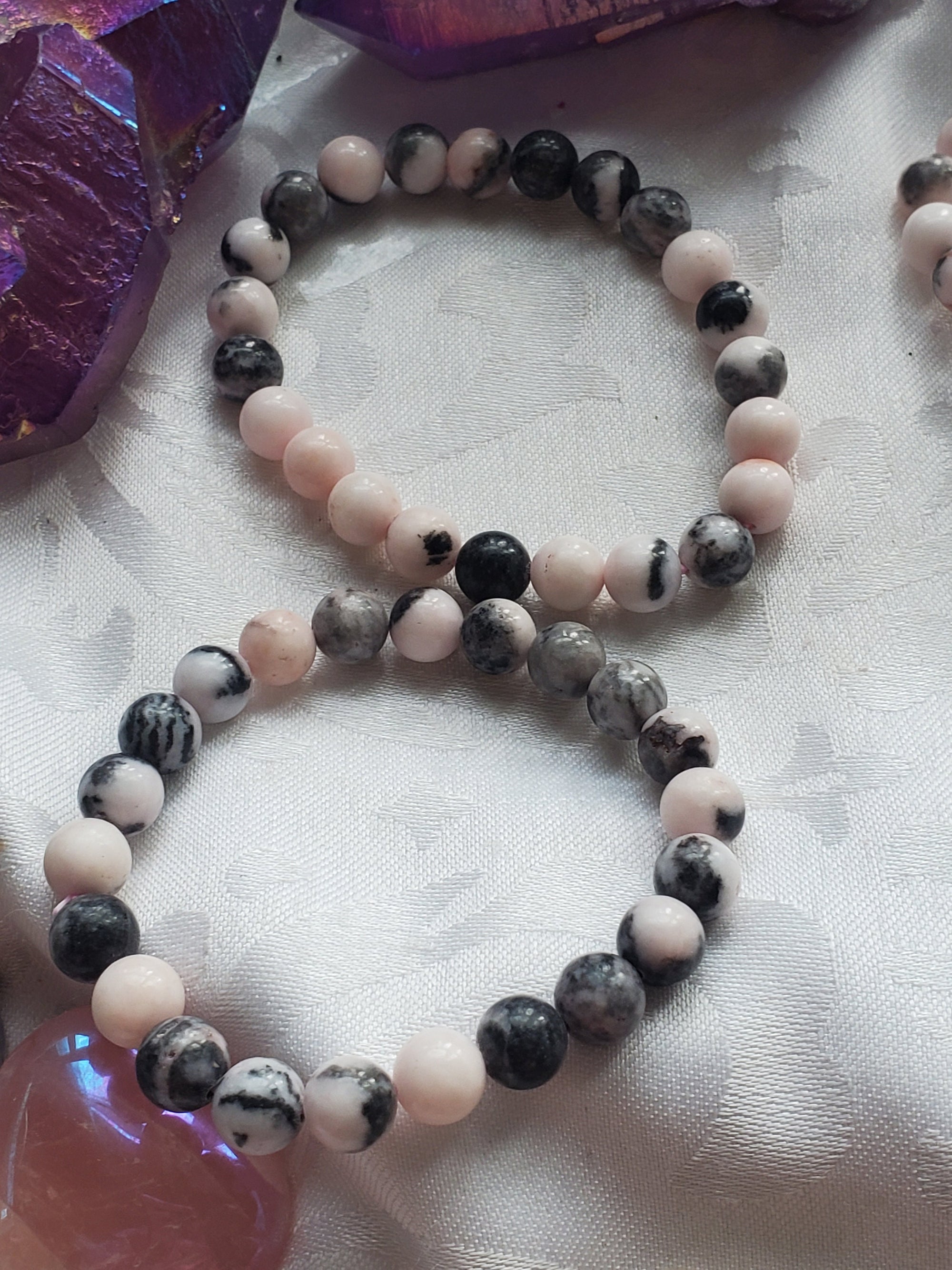 Pink Zebra Jasper Bracelet 9mm- Round Beads - Birthstone Jewelry, Crystal Bracelet, Beaded Jewelry, Gemstone Bracelet