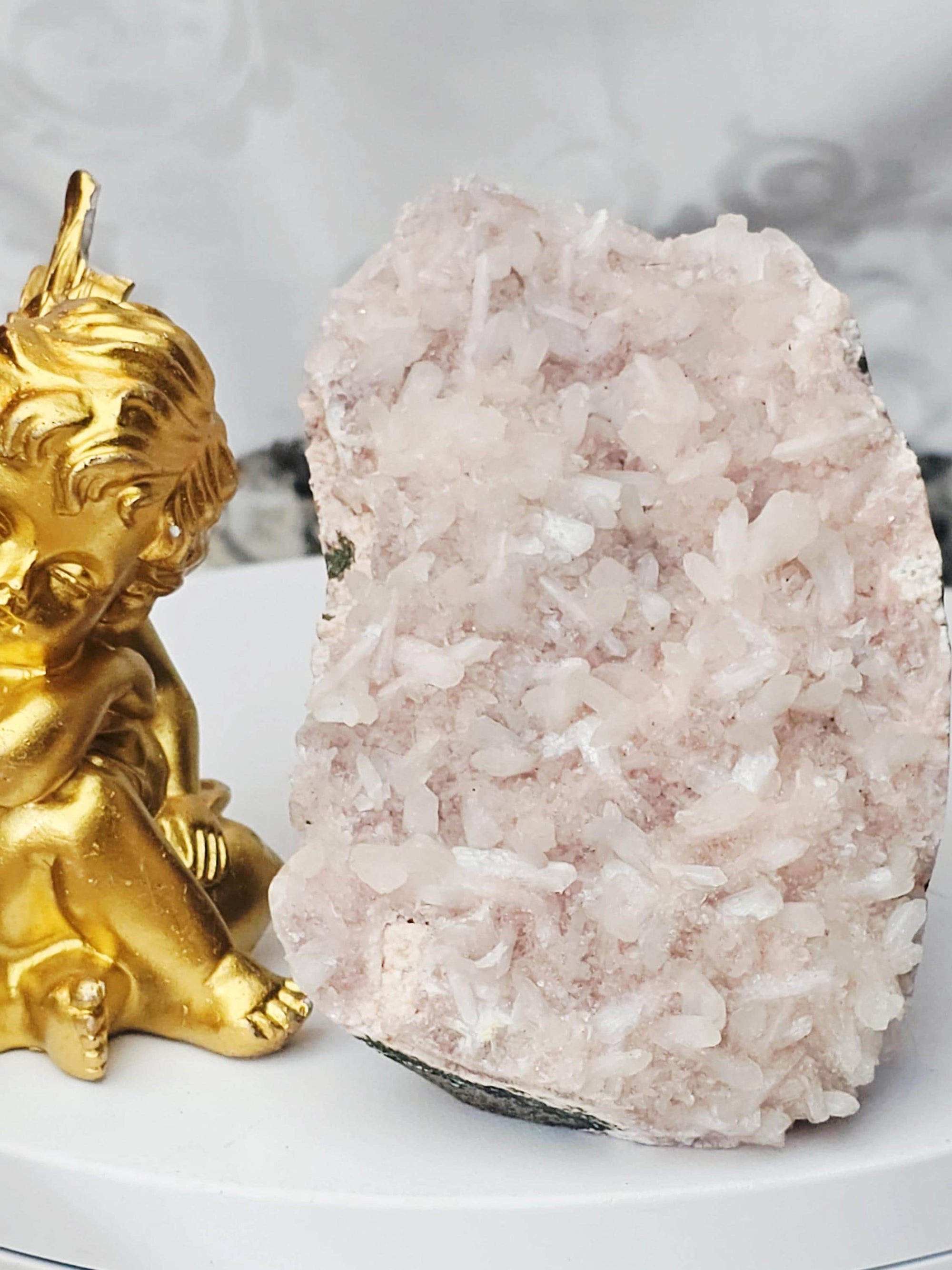 RARE Pink Sugar Apophyllite with Stillbite from India , Apophyllite, Crystal, Crystal