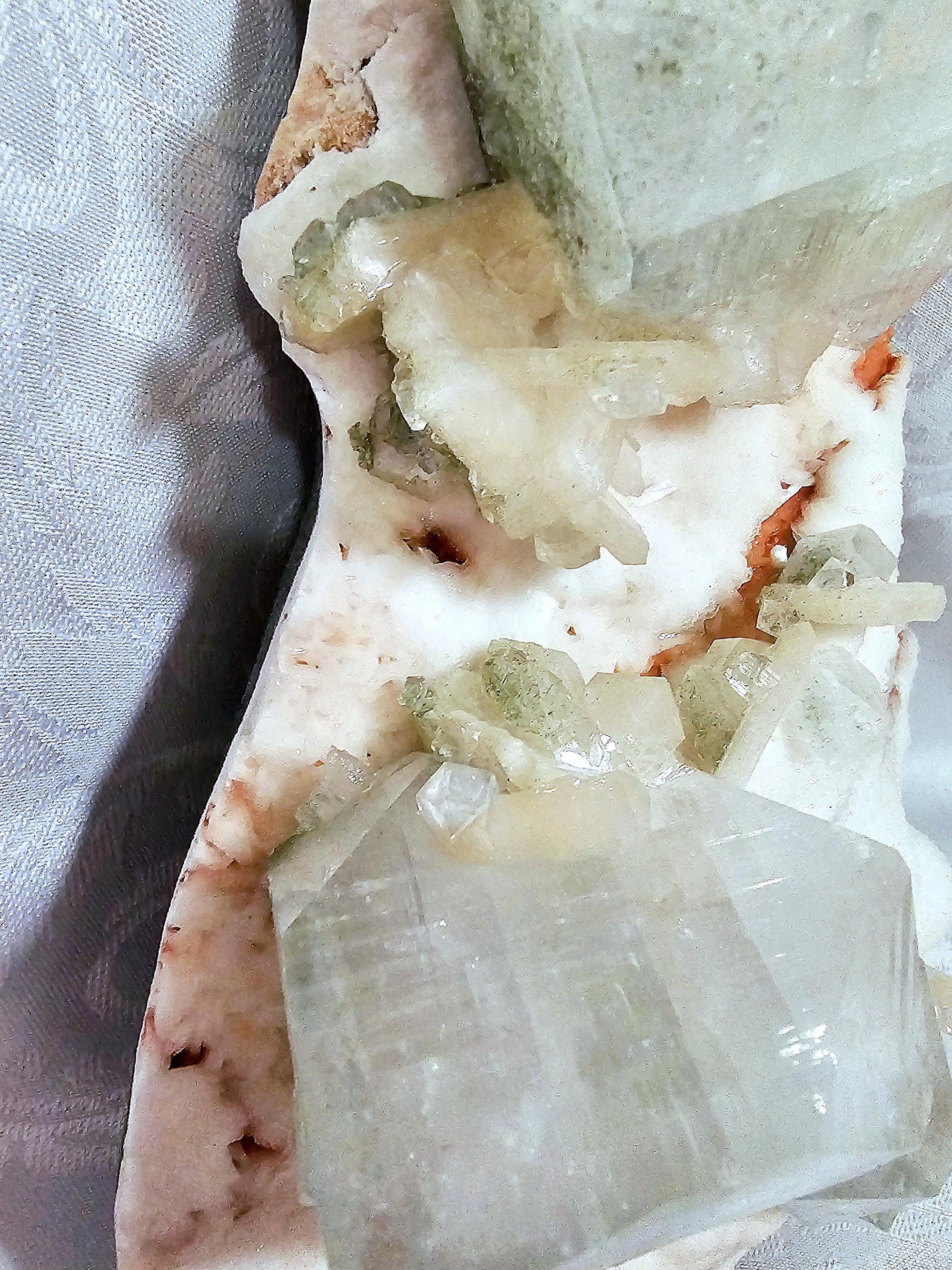 RARE LG 6lb Green  Apophyllite  with Red and White Chalcedony from India , Apophyllite, Crystal, Crystals