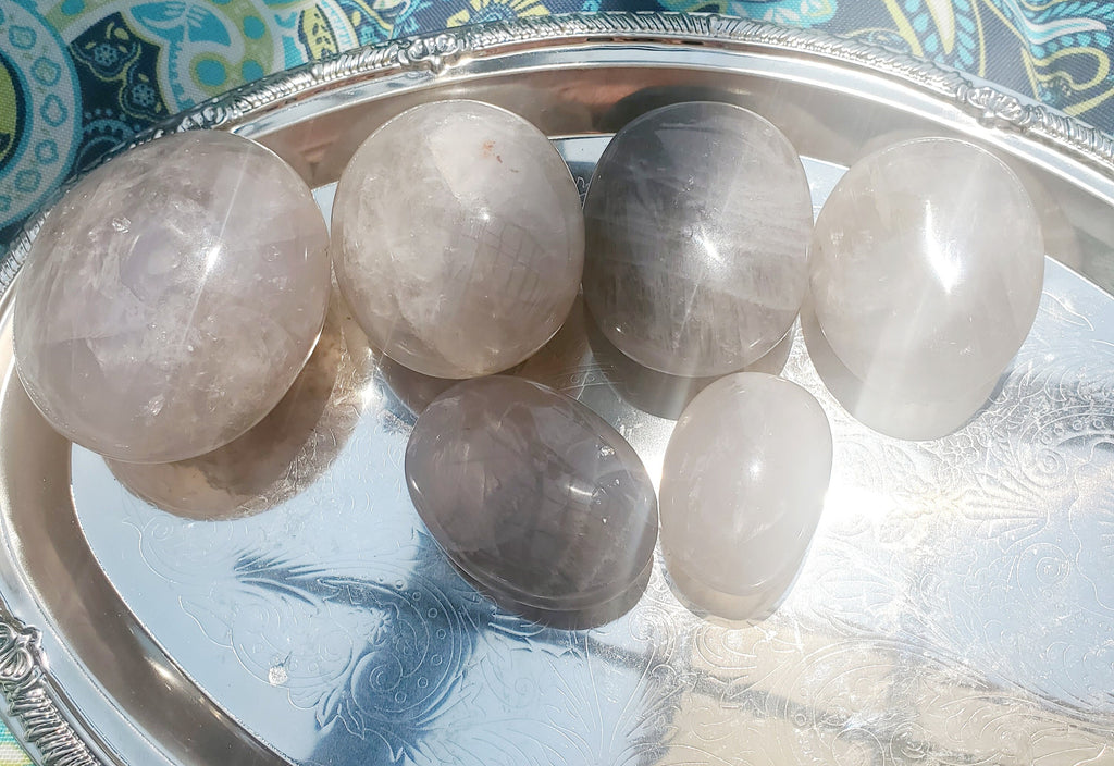 Blue Rose Quartz with Rainbows Crystal Palm Stone, Blue Rose Quartz Crystals, Crystal, Gifts