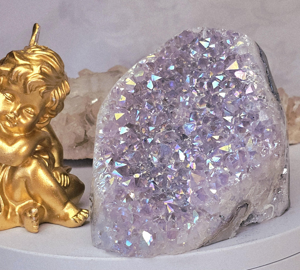 Rare Angel Aura Amethyst Cutbase, Angel Aura Amethyst, Statement Piece