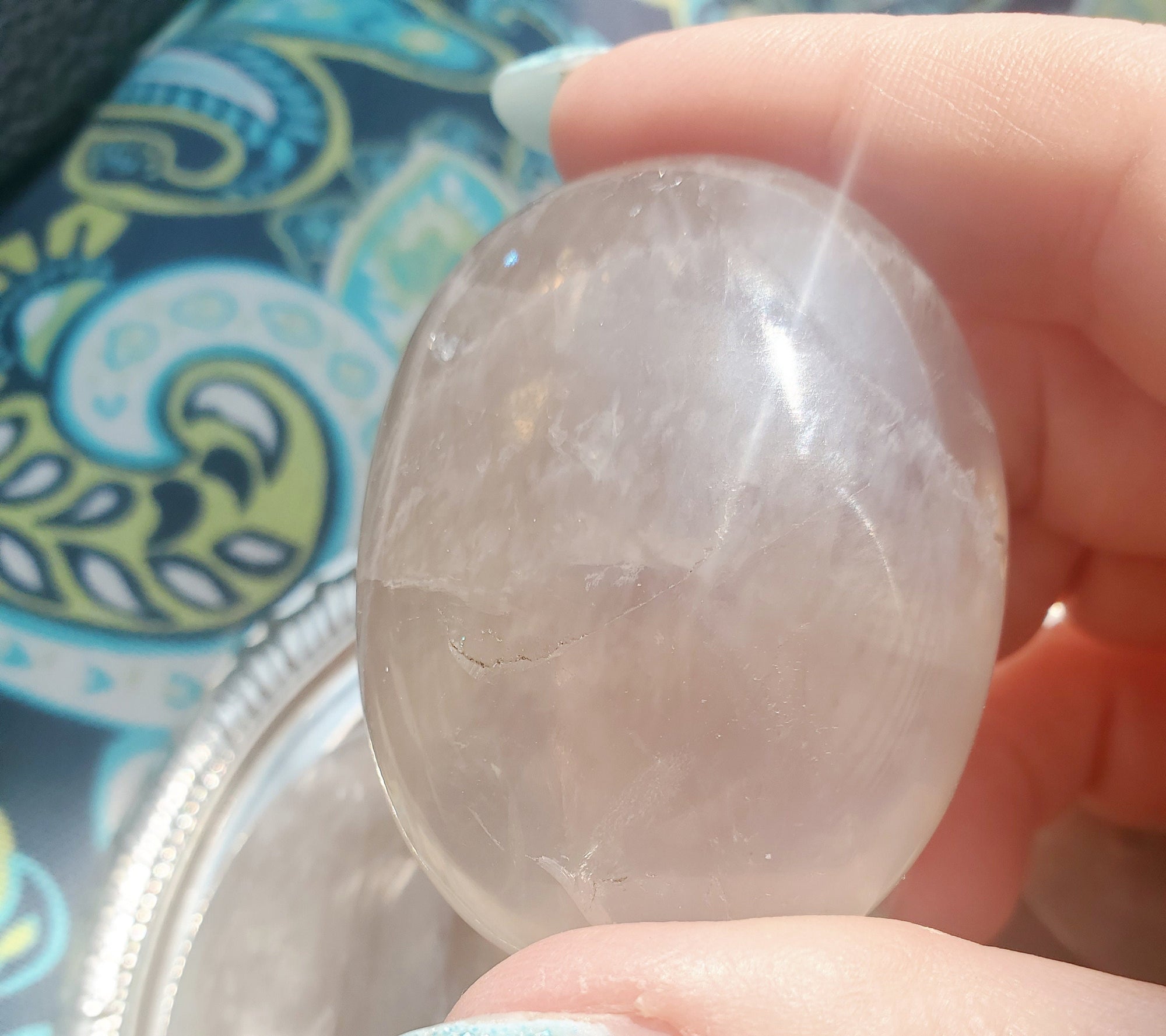 Blue Rose Quartz with Rainbows Crystal Palm Stone, Blue Rose Quartz Crystals, Crystal, Gifts