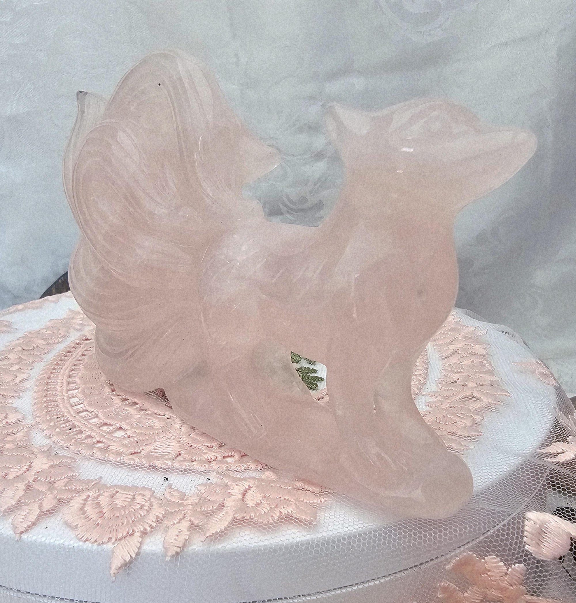Large Rose Quartz Nine Tail Fox, Kitsune, Anime, Gift, Home decor