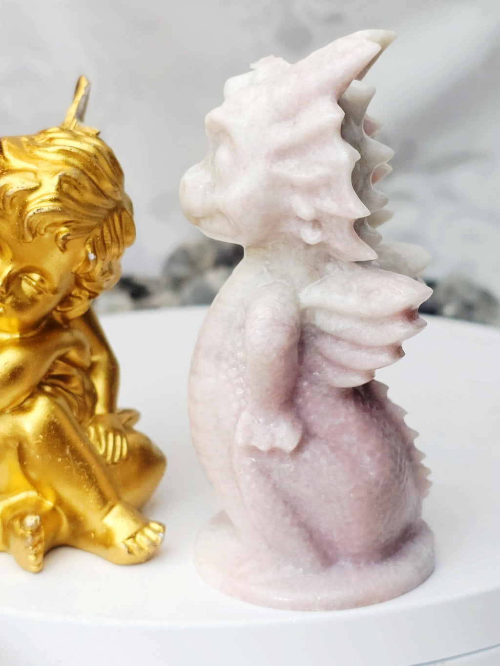 Pink Opal Dragon, Pink Opal, Pink Dragon, Crystal Sculpture, Dragon, Fairy