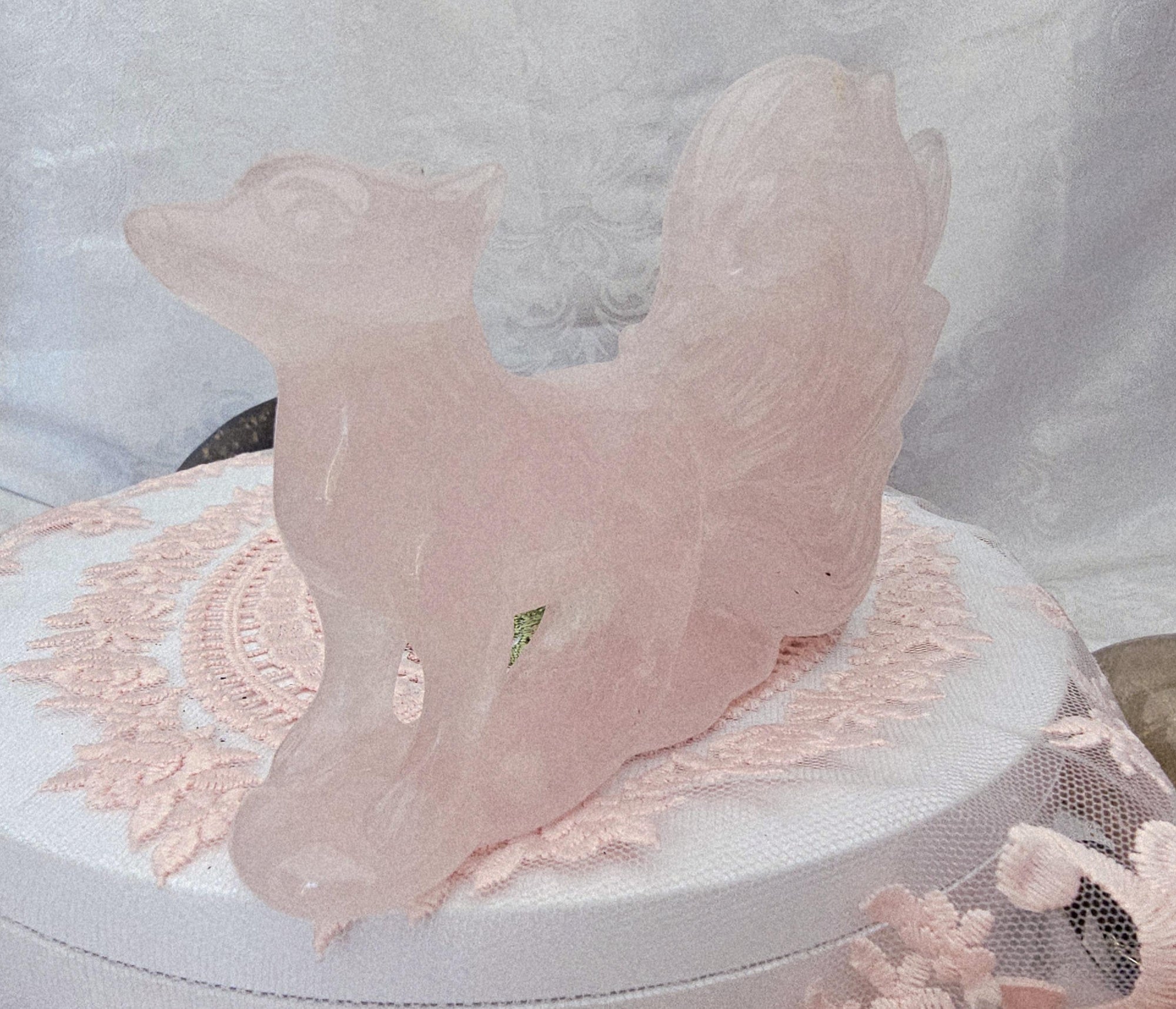 Large Rose Quartz Nine Tail Fox, Kitsune, Anime, Gift, Home decor