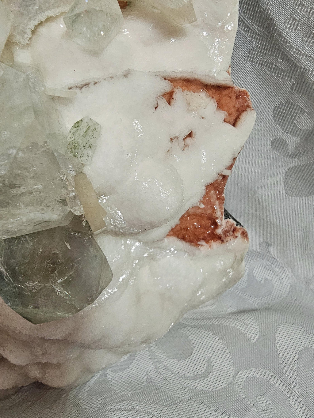 RARE LG 6lb Green  Apophyllite  with Red and White Chalcedony from India , Apophyllite, Crystal, Crystals